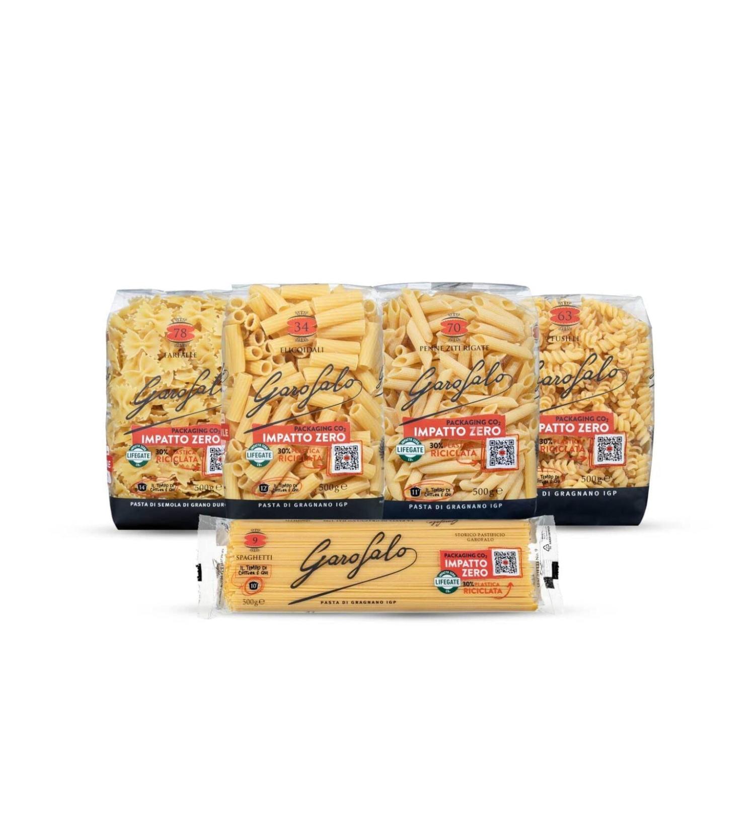  Italian Gourmet E.R. Garofalo Pasta 5 x 500 g 5 types of pasta (Elicoidali - Penne ziti rigati -Fusilli Spaghetti -Fusilli - Farfalle) + Pulp Italian Gourmet Pulp 400 g - Buy Online on GoSupps.com