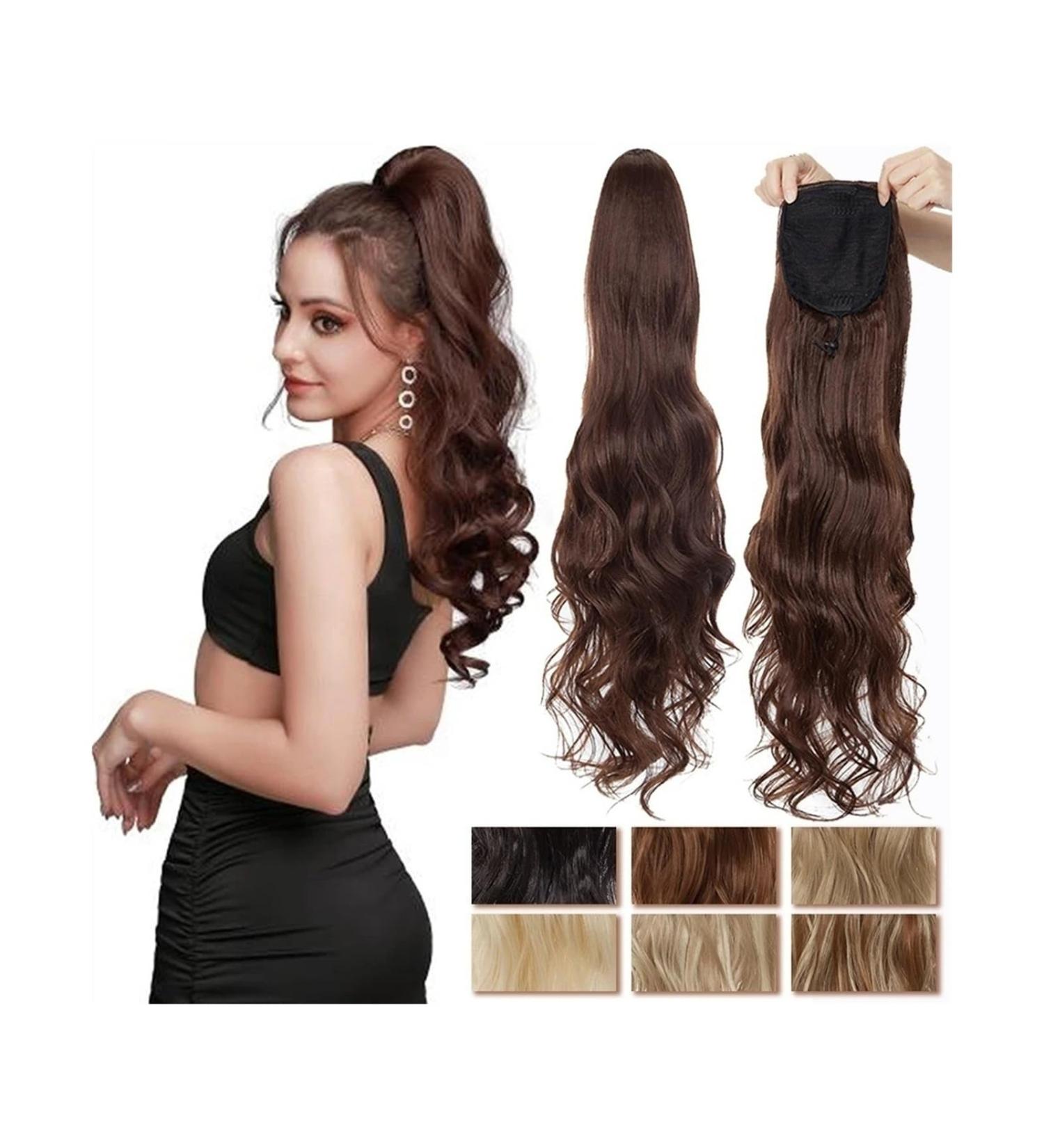 Ponytail Extension Synthetic Ponytail Hair Extension 24inch Long Wavy Curly Ponytail Hair Extension Clip In Body Wave Drawstring Ponytail Hairpiece for Woman Ponytail Hairpiece for Women (Color : Bl 24inches Bleach blonde - Buy Online on GoSupps.com