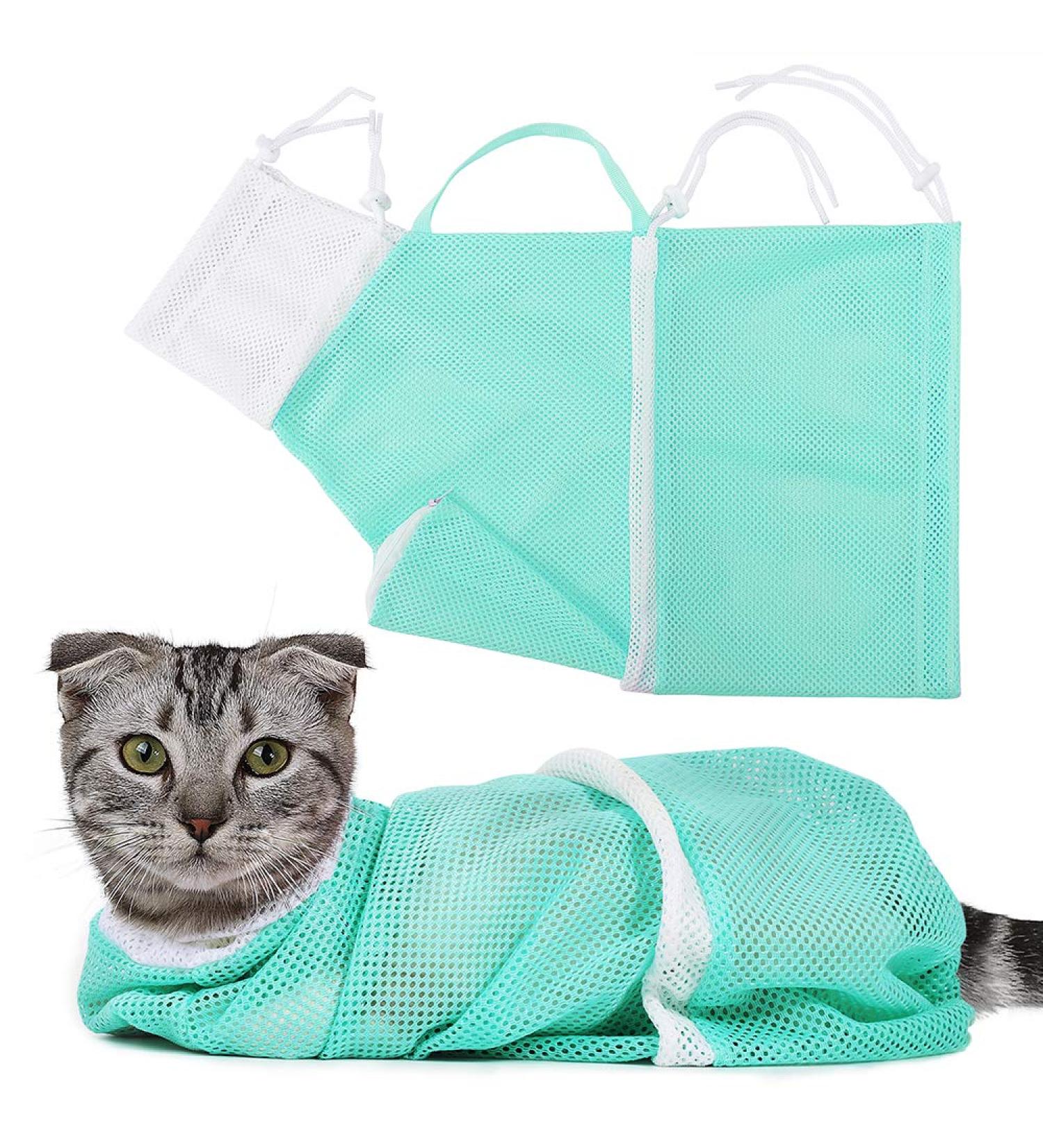JMOON Cat Bathing Bag - Anti-Bite & Anti-Scratch Restraint for Grooming & Nail Trimming - Adjustable Breathable Cat Shower Bag in GREEN - Buy Online on GoSupps.com