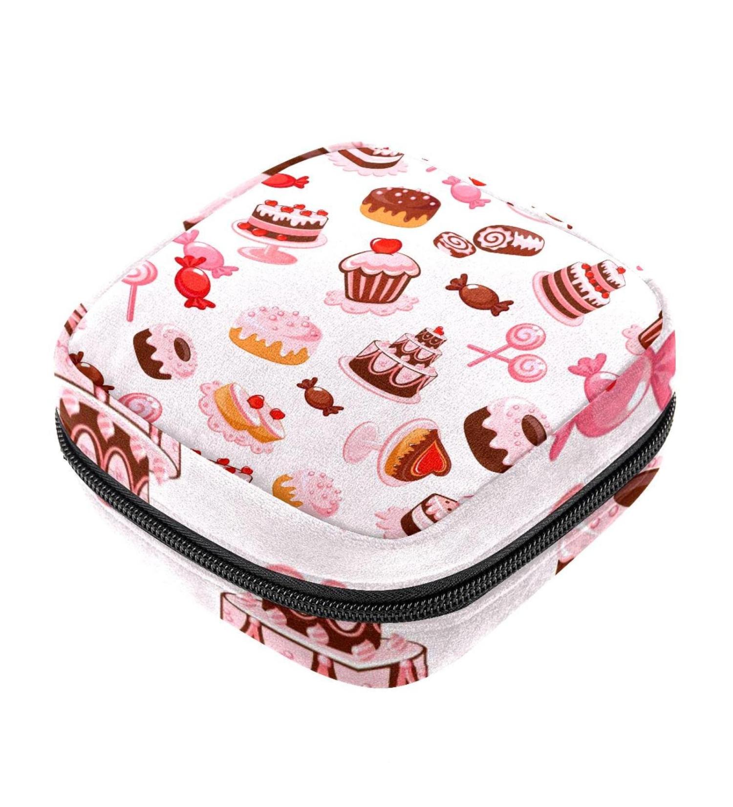 Buy Menstrual Pad Bag with Zipper - Cartoon Dessert Ladies Napkin Pouch & Tampons Collection Bag for Women & Girls - International Shipping Available - Buy Online on GoSupps.com