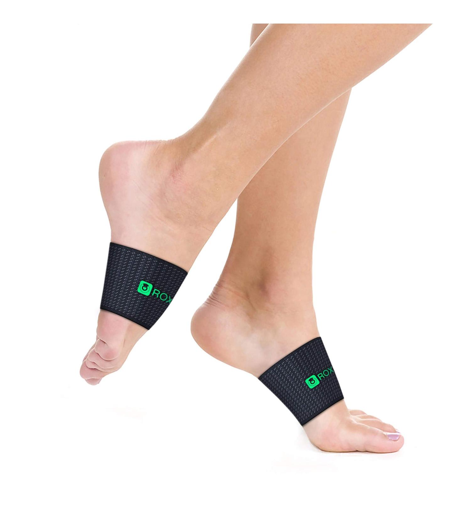 ROXOFIT Copper Arch Compression Support Sleeves - Plantar Fasciitis Pain Relief Bands for Men & Women | Small Size (1 Pair) - Ideal for Standing Walking Running - Green Logo - Buy Online on GoSupps.com