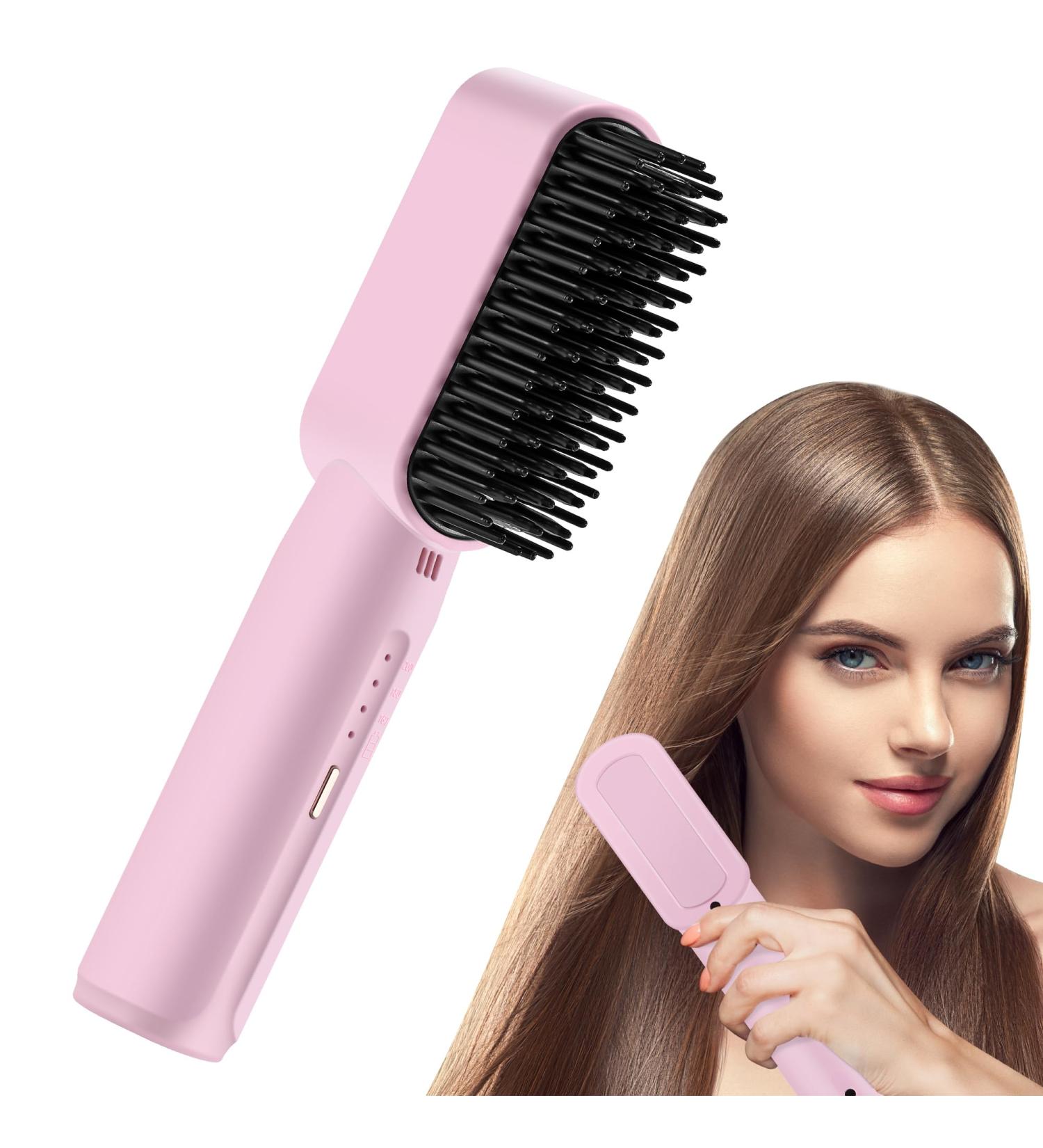 Cordless Hair Straightener Brush - Type-C Rechargeable Portable Comb with Negative Ion 3 Temperature Settings Fast Heating - Perfect for Travel & Home Use - Buy Online on GoSupps.com