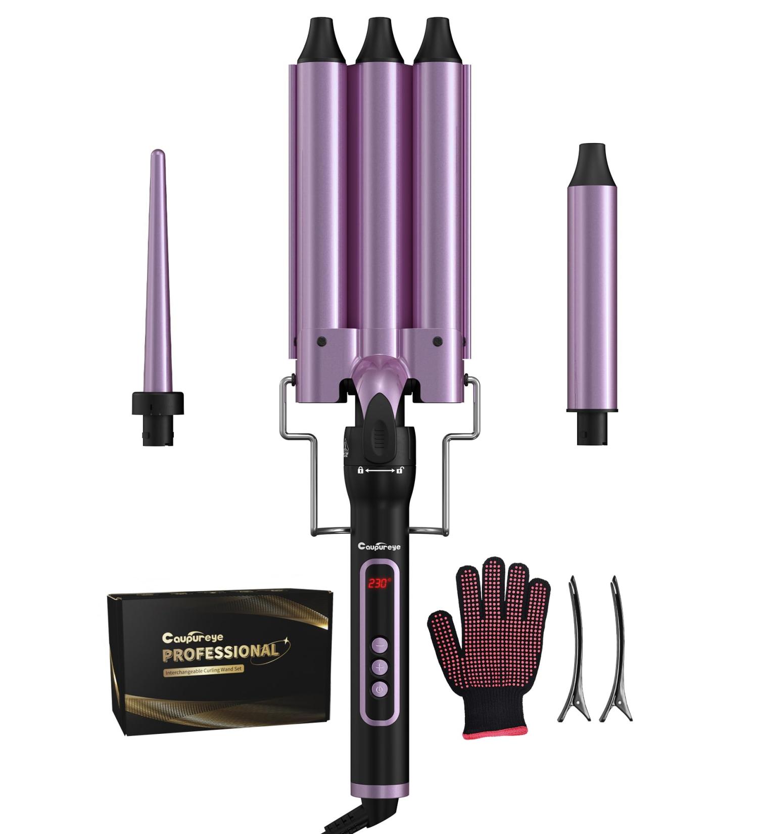 3 in 1 Curling Iron with LCD Display - Dual Voltage Ceramic Hair Curlers for Beachy Waves & Natural Curls | Fast Heating International Shipping - Buy Online on GoSupps.com