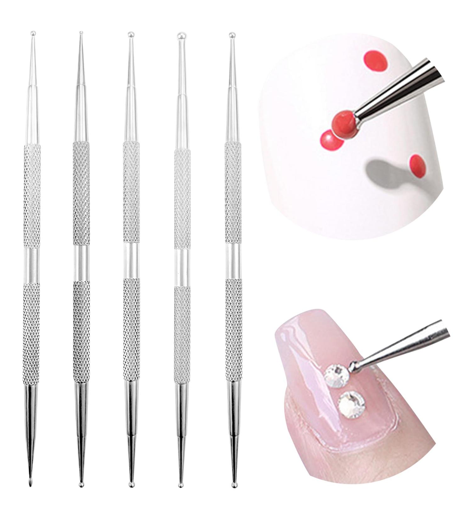 5 Pack Nail Dotting Pen Stainless Steel Double-ended Painting Nail Dotting Pens DIY Nail Decorations Manicure Tools for Home Beauty Nail Salon - Buy Online on GoSupps.com