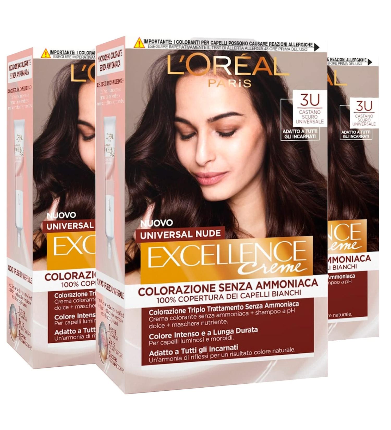 3 x L'Or al Paris Excellence Cream - Universal Nude Permanent Hair Color Dark Brown 3U - Triple Treatment Formula | Shop Now! - Buy Online on GoSupps.com