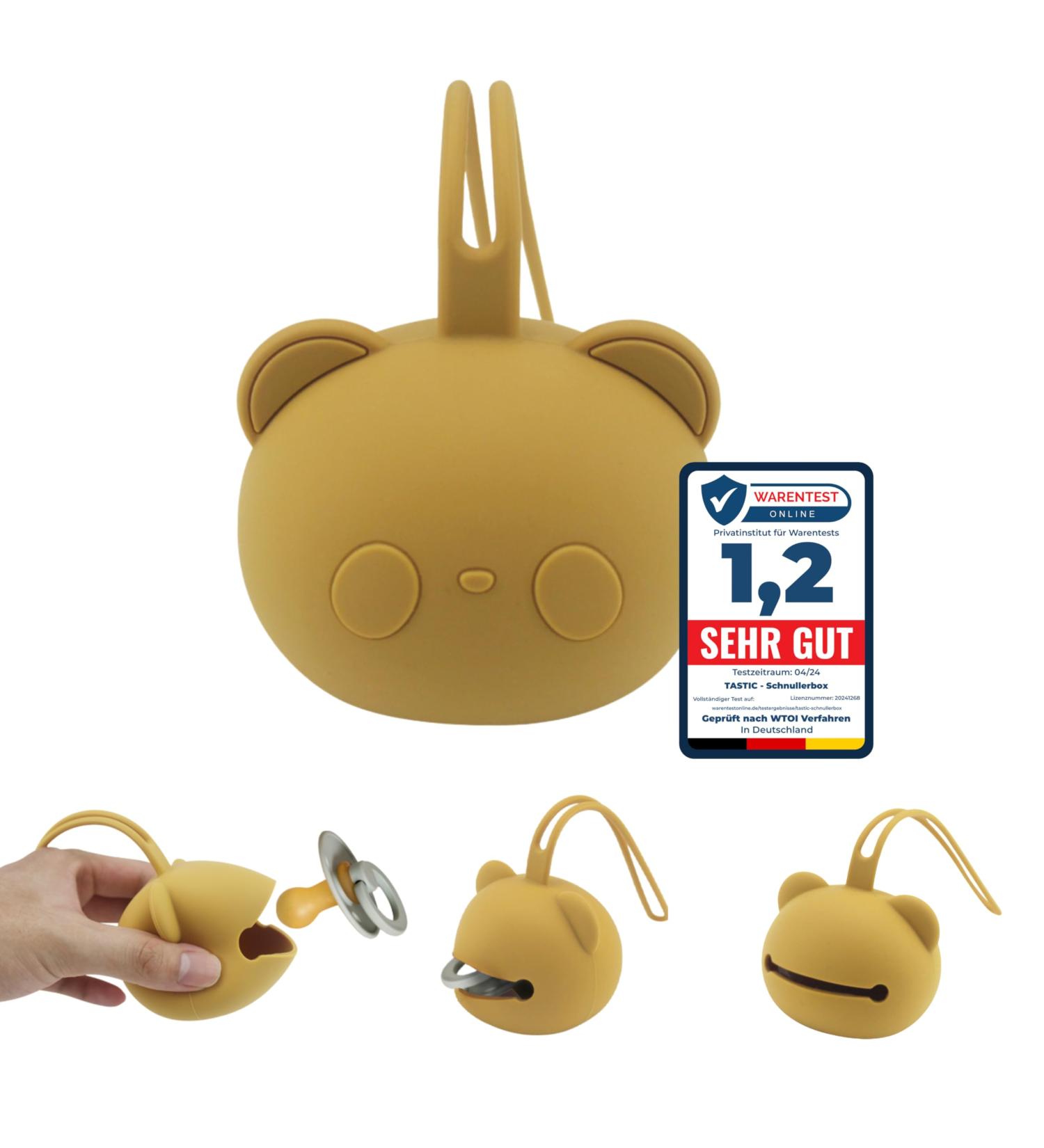 Tastic SchnullerBox Baby - BPA-Free Silicone Pacifier Storage Box in Panda Design - Mustard | On-the-Go Pacifier Case Easy to Clean - Buy Online on GoSupps.com
