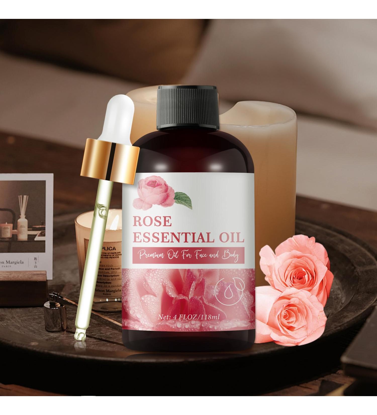 Rose Essential Oil - Pure Organic Rose Oil for Face Diffuser Soap & Candle Making - 4OZ Natural Body & Hair Oil Gifts - Buy Online on GoSupps.com