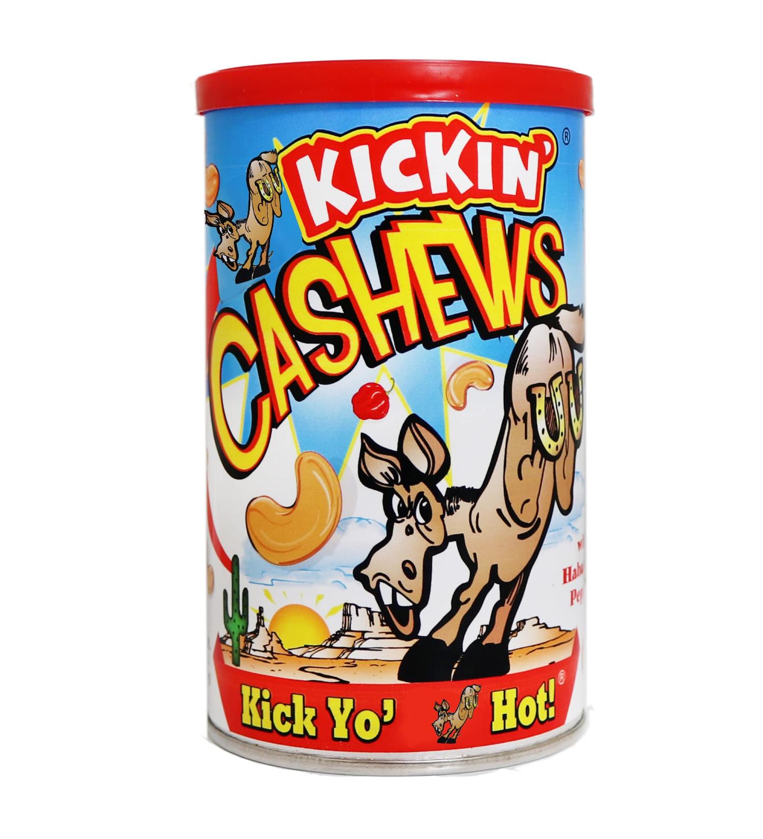 KICKIN' Roasted Hot & Spicy Cashews - Habanero Flavored Spicy Nuts 6oz. Resealable Can - Perfect Spicy Snacks for Adults - Buy Online on GoSupps.com