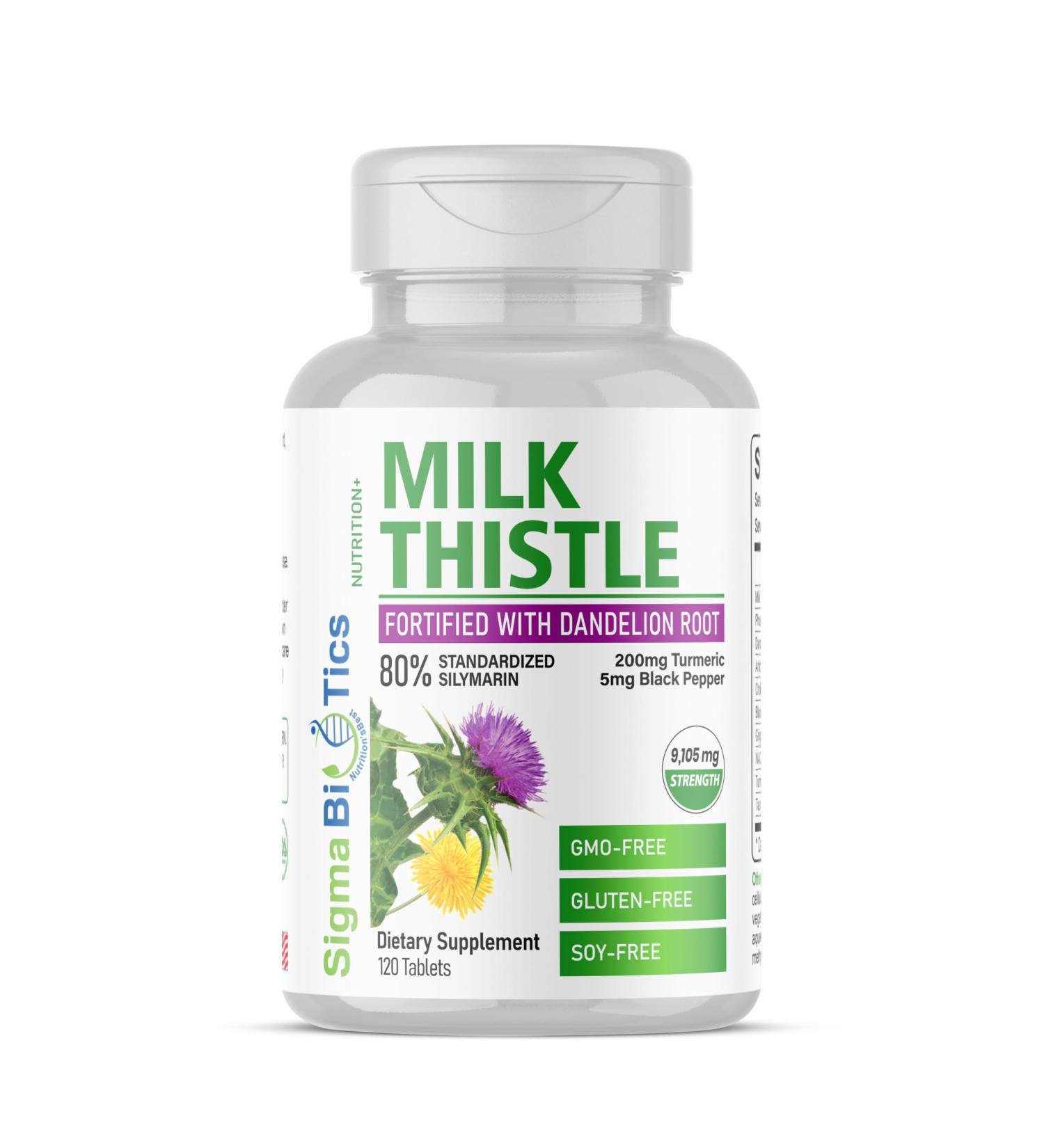 Milk Thistle Extract 9105mg Fortified with Dandelion Root Turmeric Black Pepper NAC Choline & Taurine 80% Standardized Silymarin for Liver Support GMO-Free Gluten-Free Soy-Free 120 Tablets - Buy Online on GoSupps.com