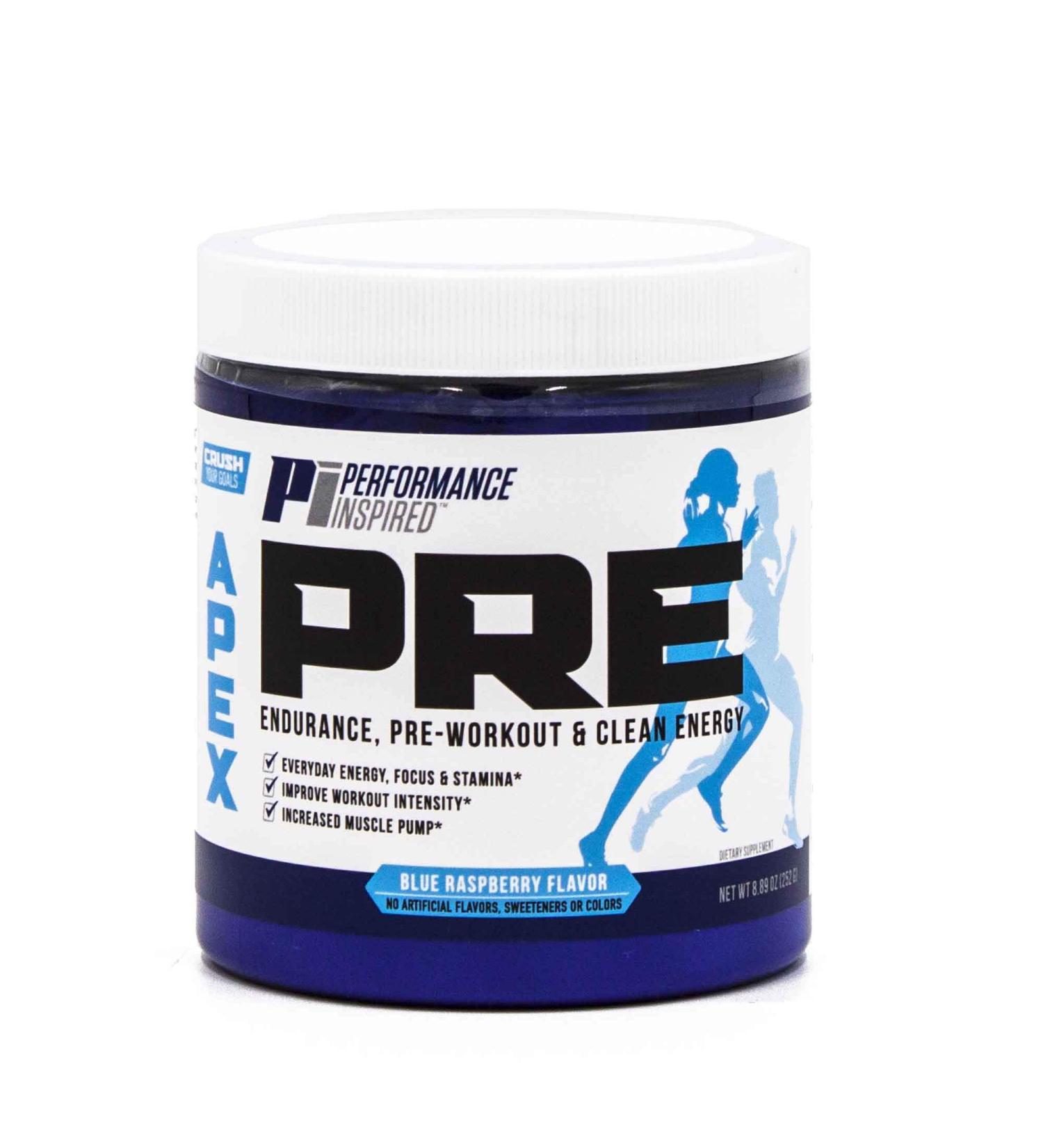 PERFORMANCE INSPIRED Nutrition - APEX Pre Workout Powder - Increase Energy & Endurance - Caffeine - Beta Alanine - All Natural - Vegan Formula - Blue Raspberry - Buy Online on GoSupps.com