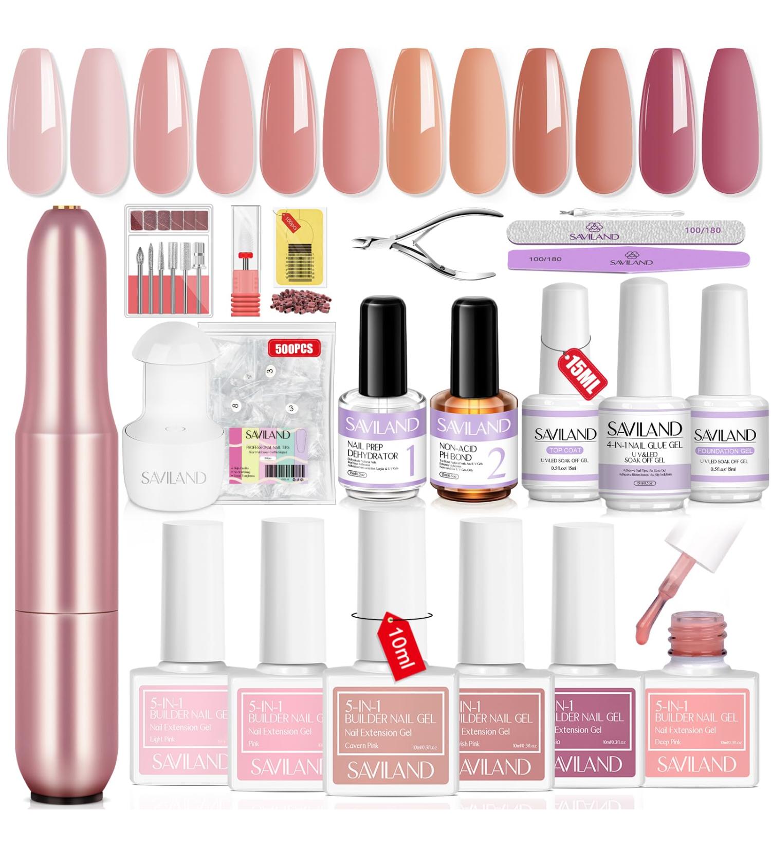 Saviland 5-In-1 Nail Builder Gel Kit - 6 Classic Colors with Nail Lamp, Drill, Glue Gel - Nail Extension & Strengthener Builder Gels - Gel Builder Kit - Classic Colors - Buy Online on GoSupps.com