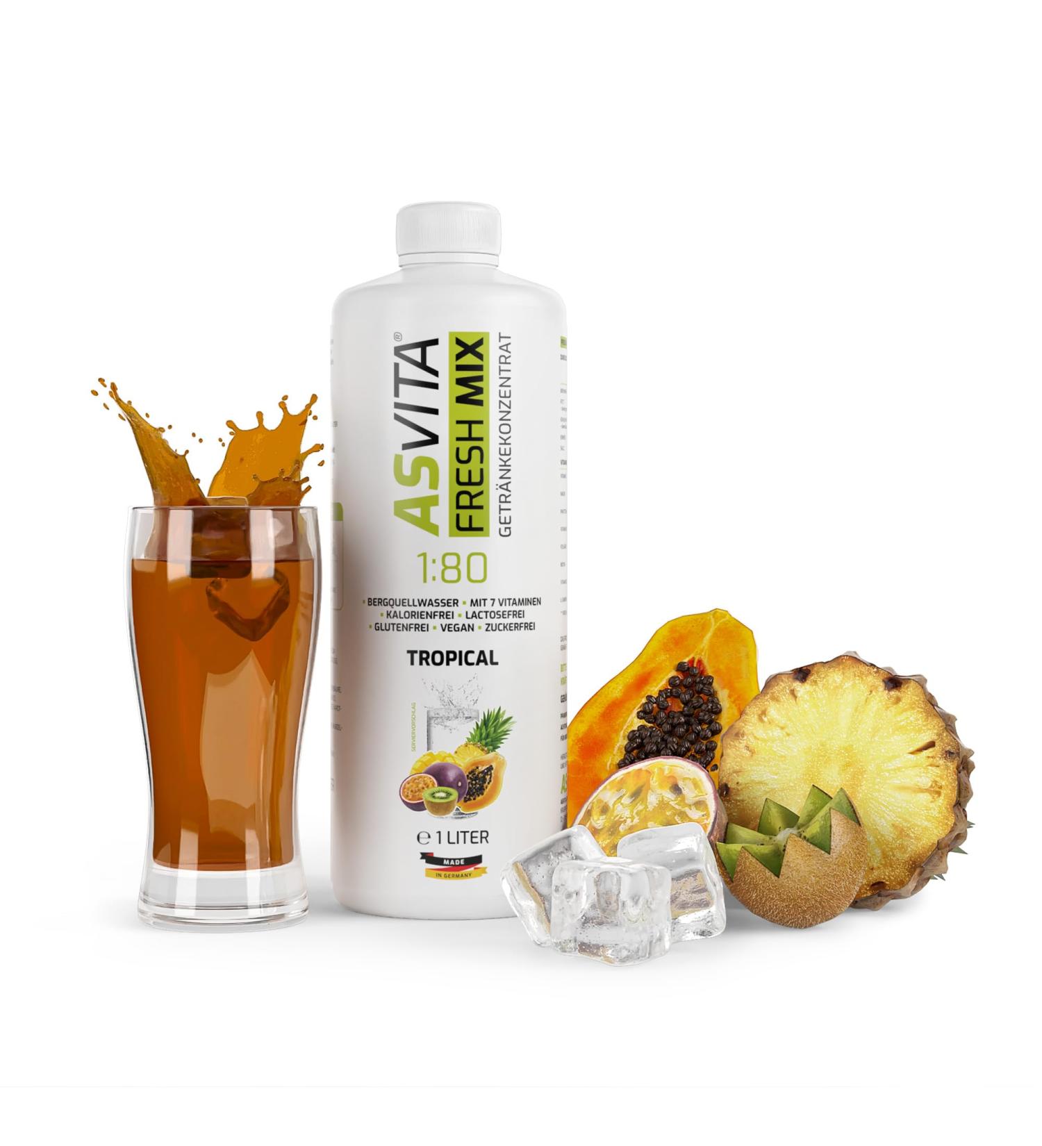 Shop Asvita Beverage Concentrate - Sugar-Free 1:80 Mix 1L Bottle | 26 Delicious Tropical Zero Syrup Flavors | Vital Drink with Vitamins - Buy Online on GoSupps.com