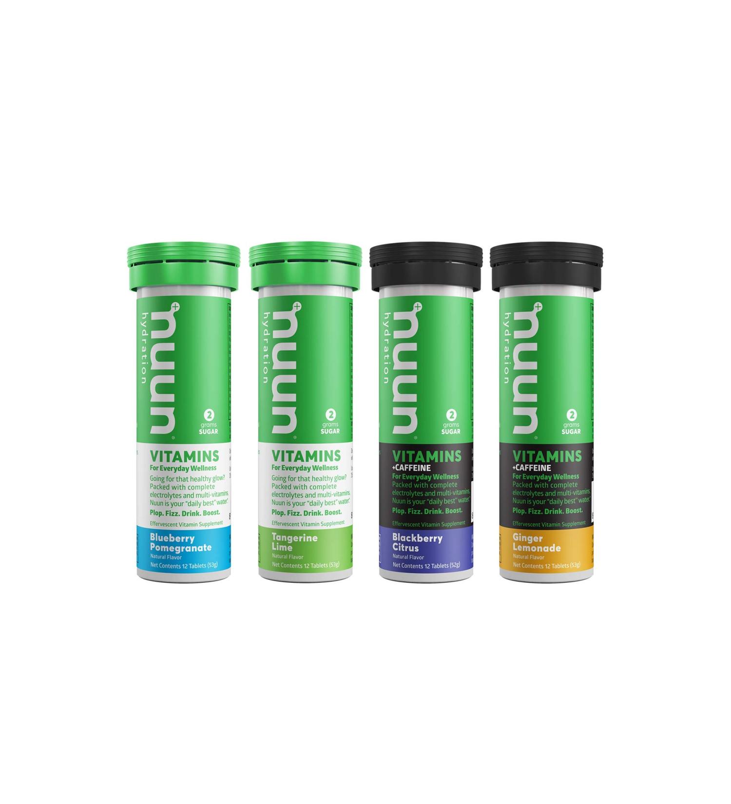 Nuun Vitamins Electrolyte Drink Tablets - Mixed Flavor Pack (48 Servings) - 2 Caffeinated Flavors - 12 Count x 4 Pack - Half Caf Option - Buy Online on GoSupps.com