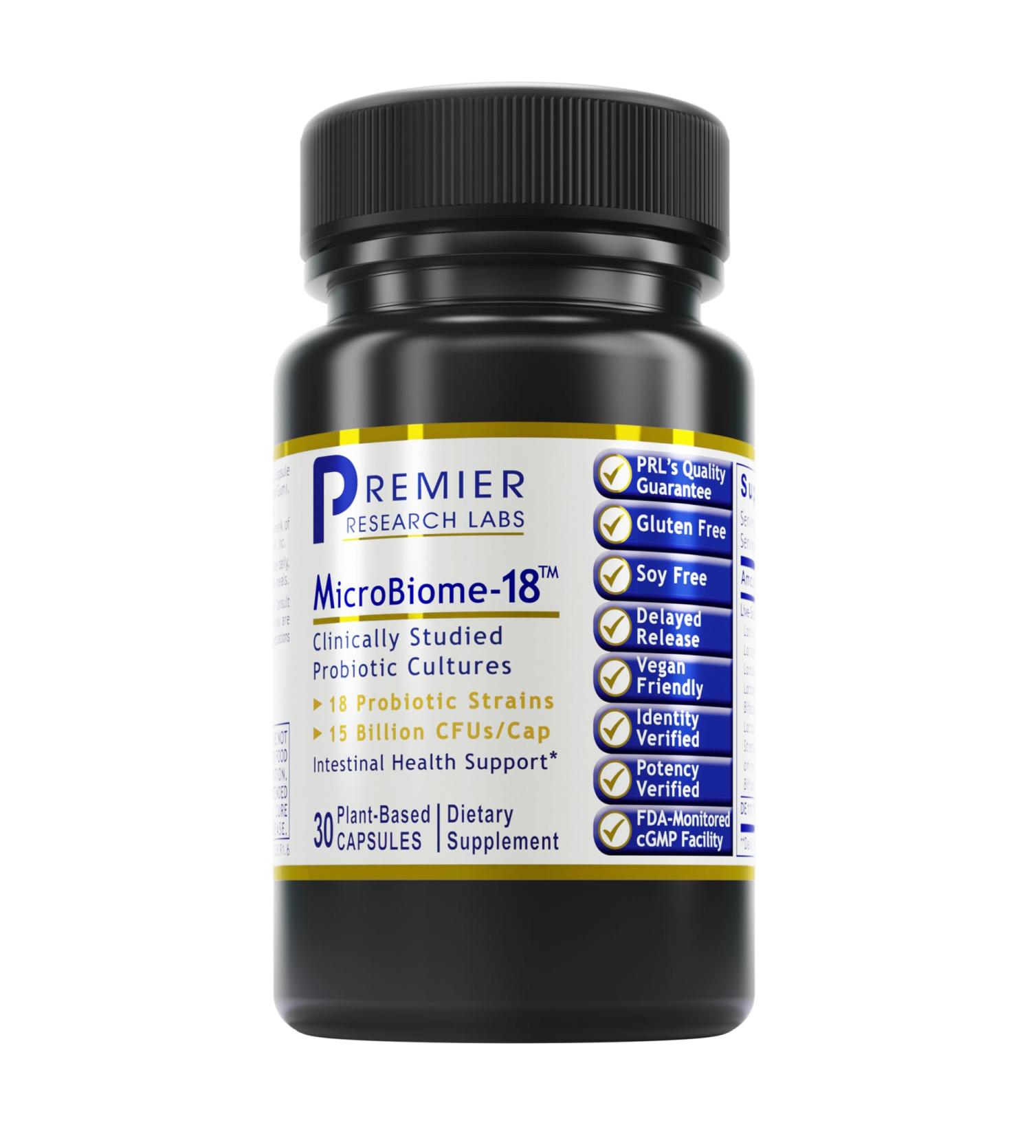 Premier Research Labs MicroBiome-18 - Probiotics for Digestive Health Probiotics with Lactobacillus Acidophilus for Women and Men Reuteri for Healthy Gut Microbiome - 30 Vegetarian Capsules - Buy Online on GoSupps.com