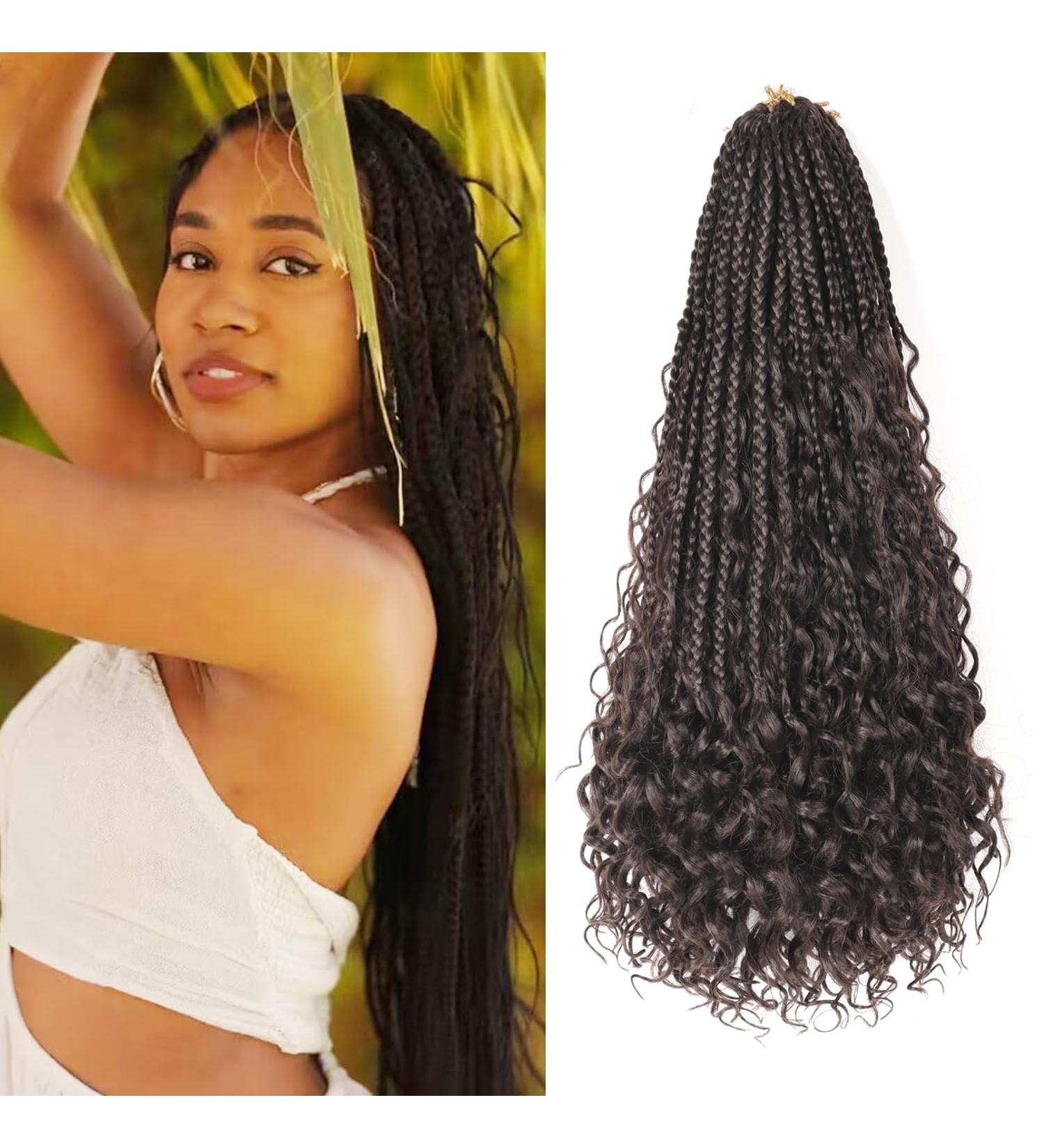 Ainimiu 18 Inch Goddess Box Braids Crochet Hair Bohomian Crochet Box Braids Curly Ends 8 Pack Crochet Braids Synthetic Braiding Hair Extension Black 18 Inch(Pack of 8) 4# - Buy Online on GoSupps.com