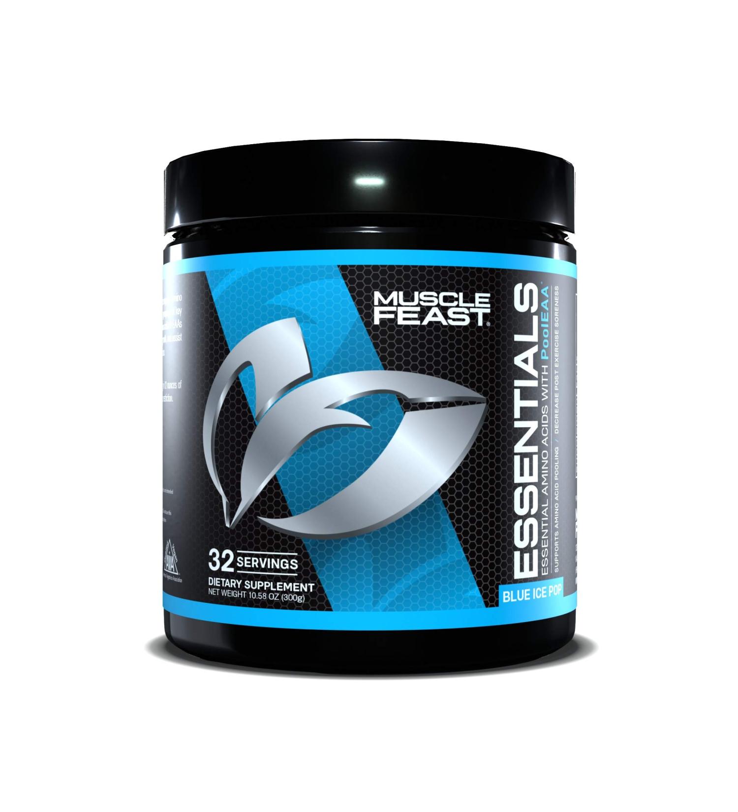 Muscle Feast Vegan Essential Amino Acid Powder - Blue Ice Pop 300g (10.58 oz) - Post Workout Recovery & Intra-Training Drink - Buy Online on GoSupps.com