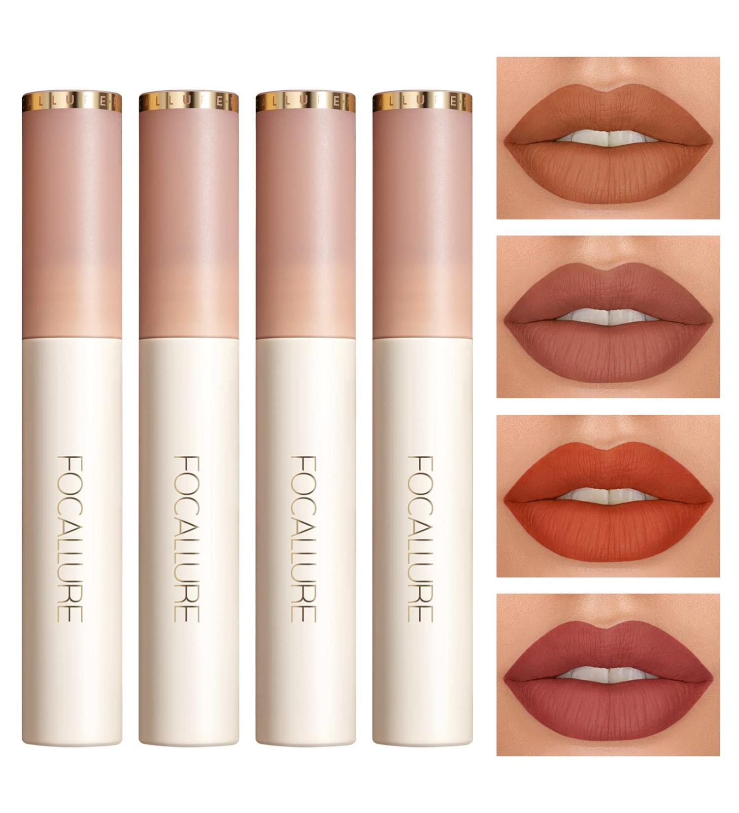 FOCALLURE 4-Piece Matte Lipstick Set | Velvety Liquid Lipstick Kit for Long-Lasting Waterproof Nude Lips | Ideal for Girls and Women - Buy Online on GoSupps.com