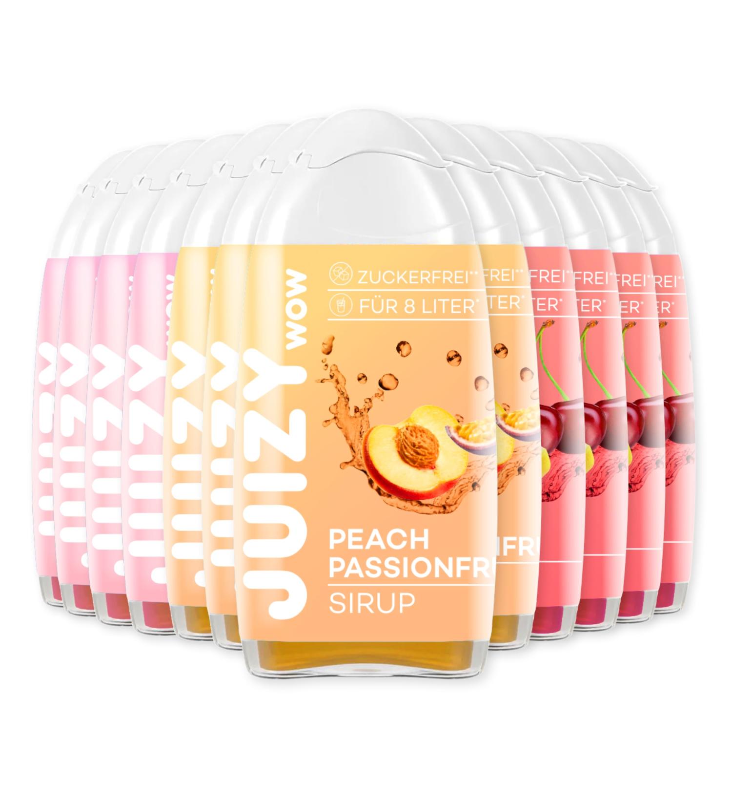 Juizy WoW Sugar-Free Syrup Bundle | 12 x 65ml Mixed Natural Beverages | Zero Calories | Vegan | Pink Grapefruit Cherry Lemon Peach PassionFruit | More Juice Less Calories - Buy Online on GoSupps.com