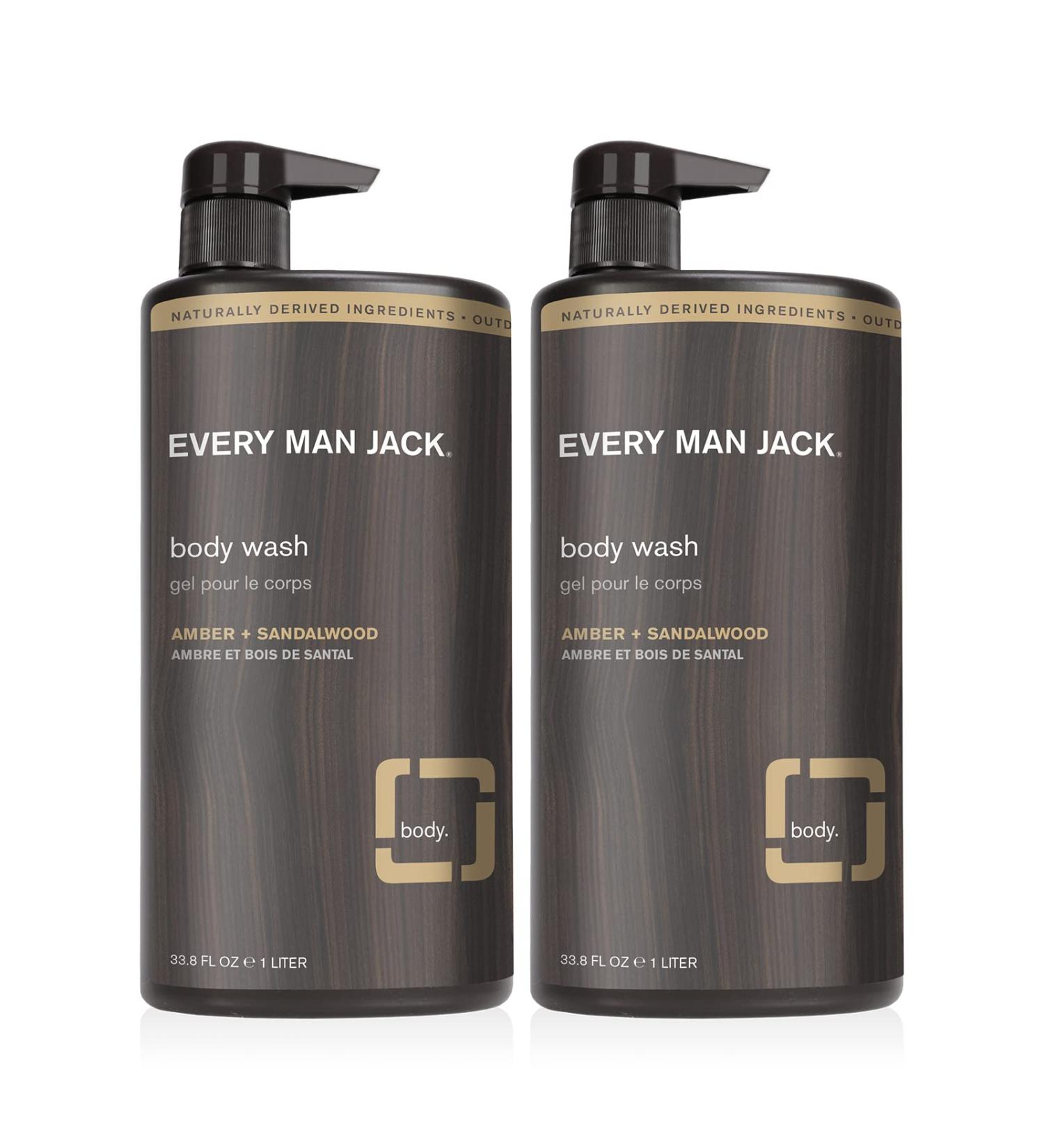 Every Man Jack Amber + Sandalwood Body Wash for Men - 2 Bottles | Coconut & Glycerin Formula for Cleanse, Nourish, and Hydrate Skin - Buy Online on GoSupps.com