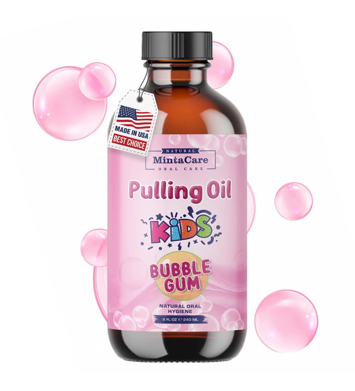 All Natural Organic Oil Pulling for Kids - Fluoride & Alcohol Free Mouthwash - Bubble Gum Flavor - 8oz Made in USA - Promotes Gum & Oral Health - Buy Online on GoSupps.com