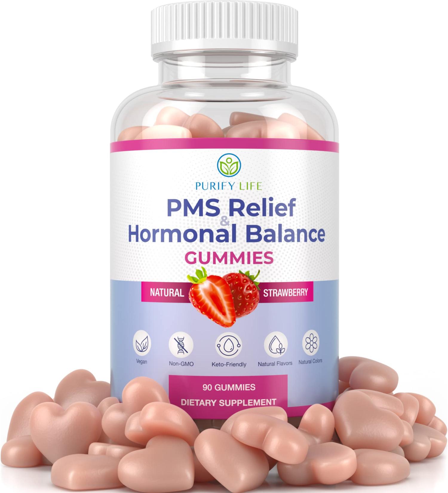 Daily Hormonal Balance for Women - PMS Gummies with Cranberry & Chasteberry - 50% More Chews - VIT B6 - Natural PMS Relief - Vegan - Buy Online on GoSupps.com