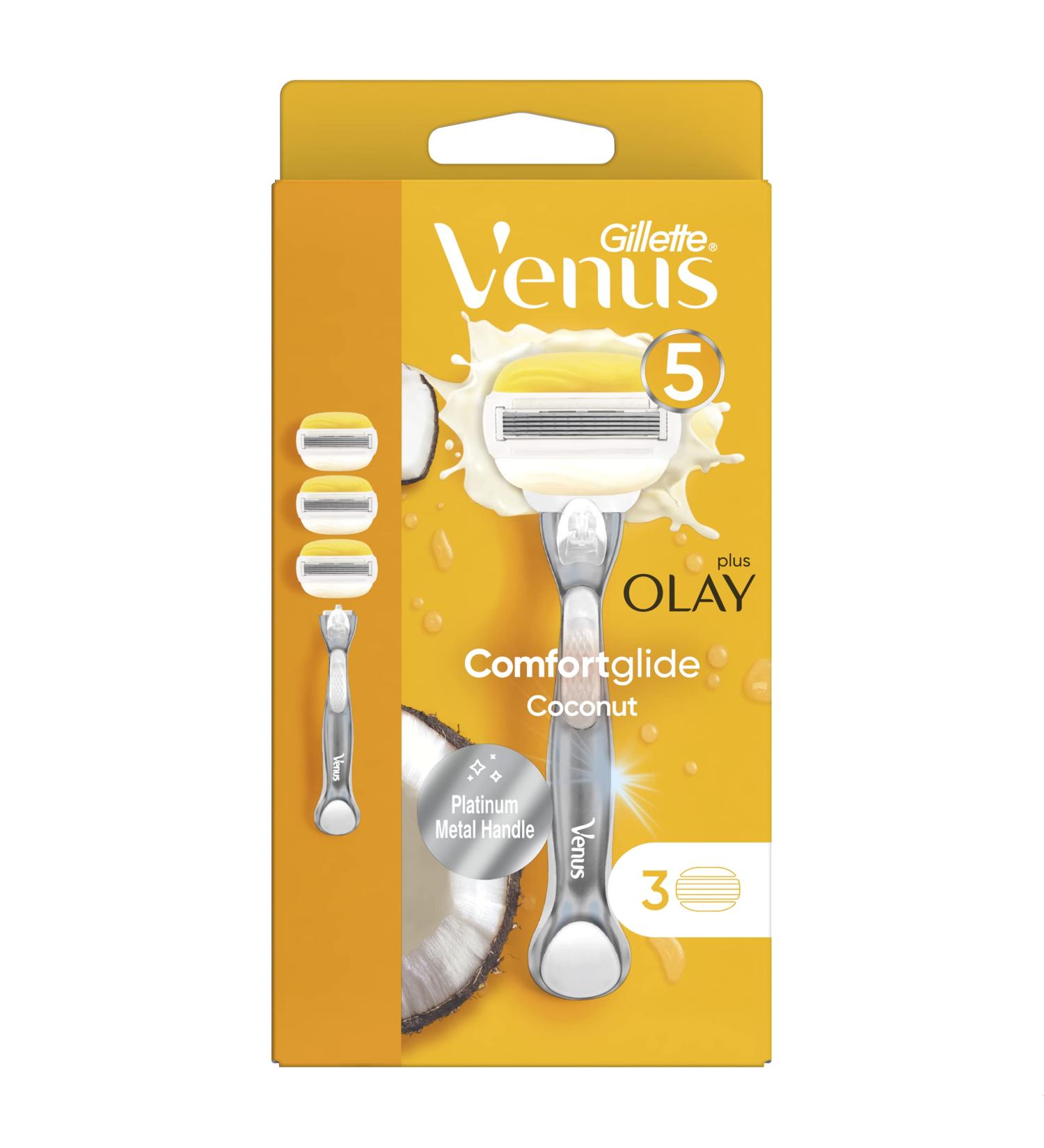 Gillette Venus ComfortGlide Women's Razor with Coconut and Olay + 3 Blade Refills - Buy Online on GoSupps.com
