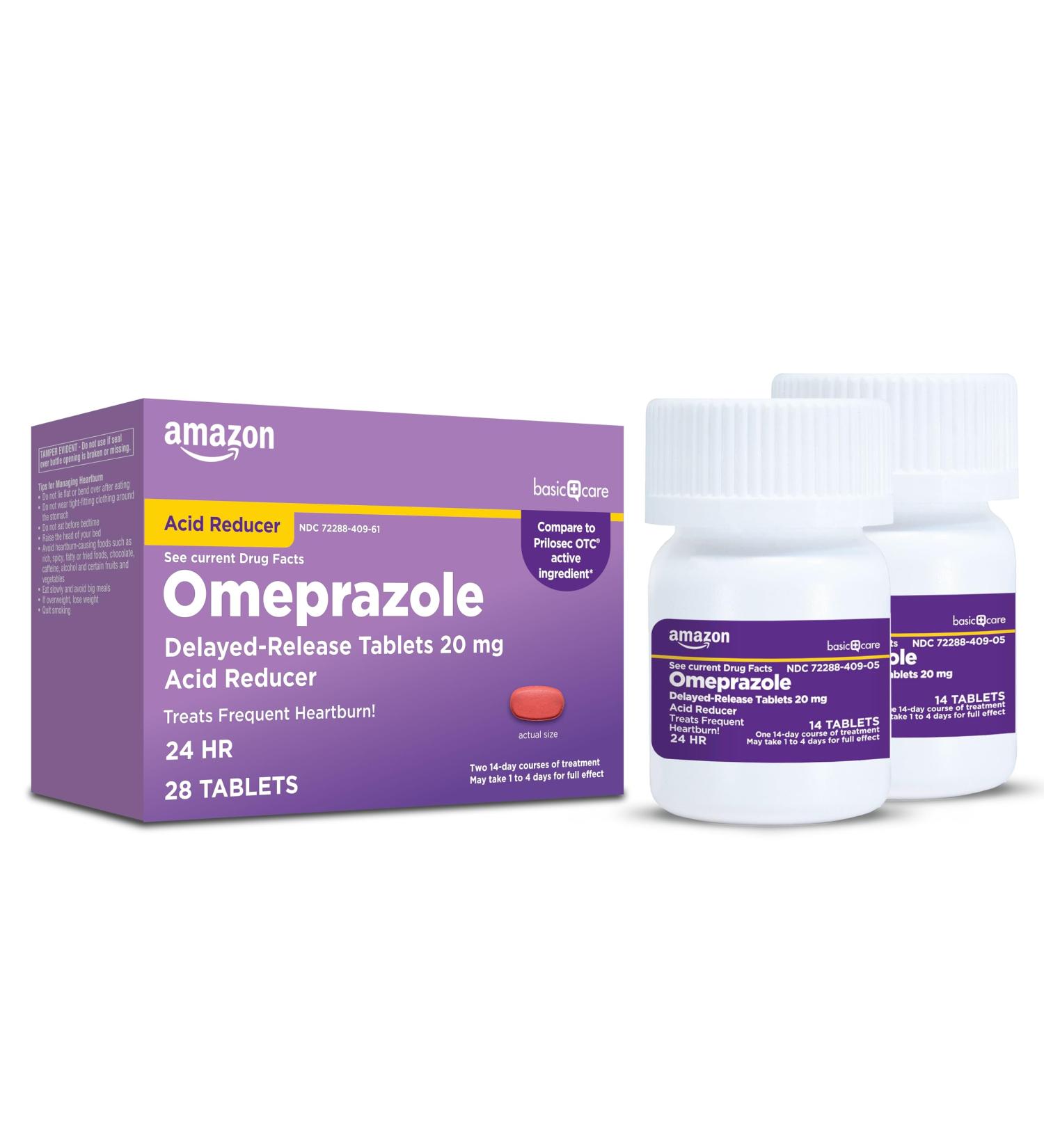 Amazon Basic Care Omeprazole Delayed Release Tablets 20 mg, Treats Frequent Heartburn, Acid Reducer, Heartburn Medicine, 28 Count (Packaging may vary) 28 Count (Pack of 1) - Buy Online on GoSupps.com