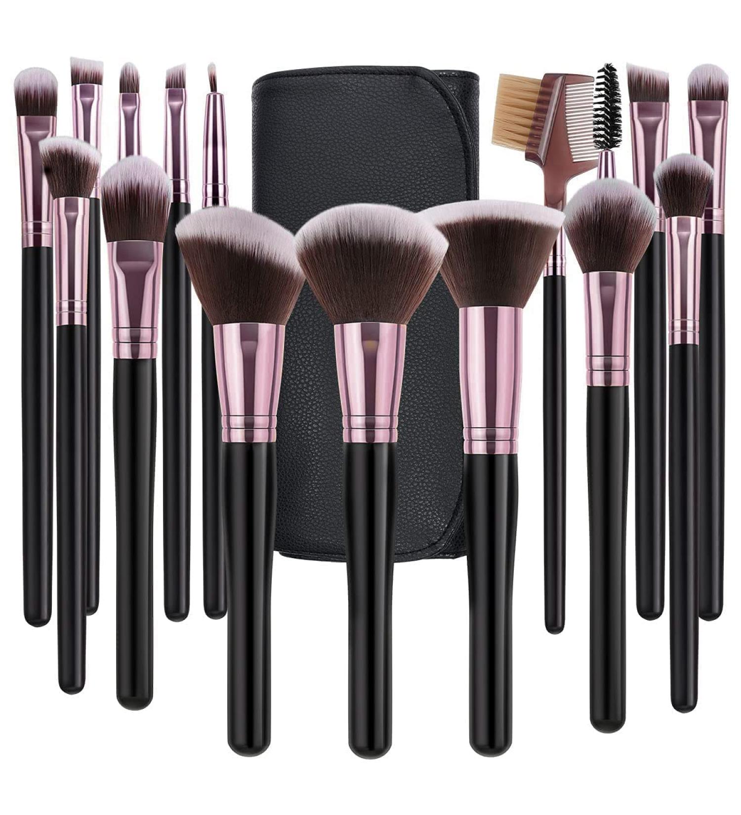 SOLVE Professional 16pcs Makeup Brushes Set with Case - Foundation & Eyeshadow Brush Set - Travel Friendly with Wooden Handles and Soft Synthetic Fiber - Buy Online on GoSupps.com