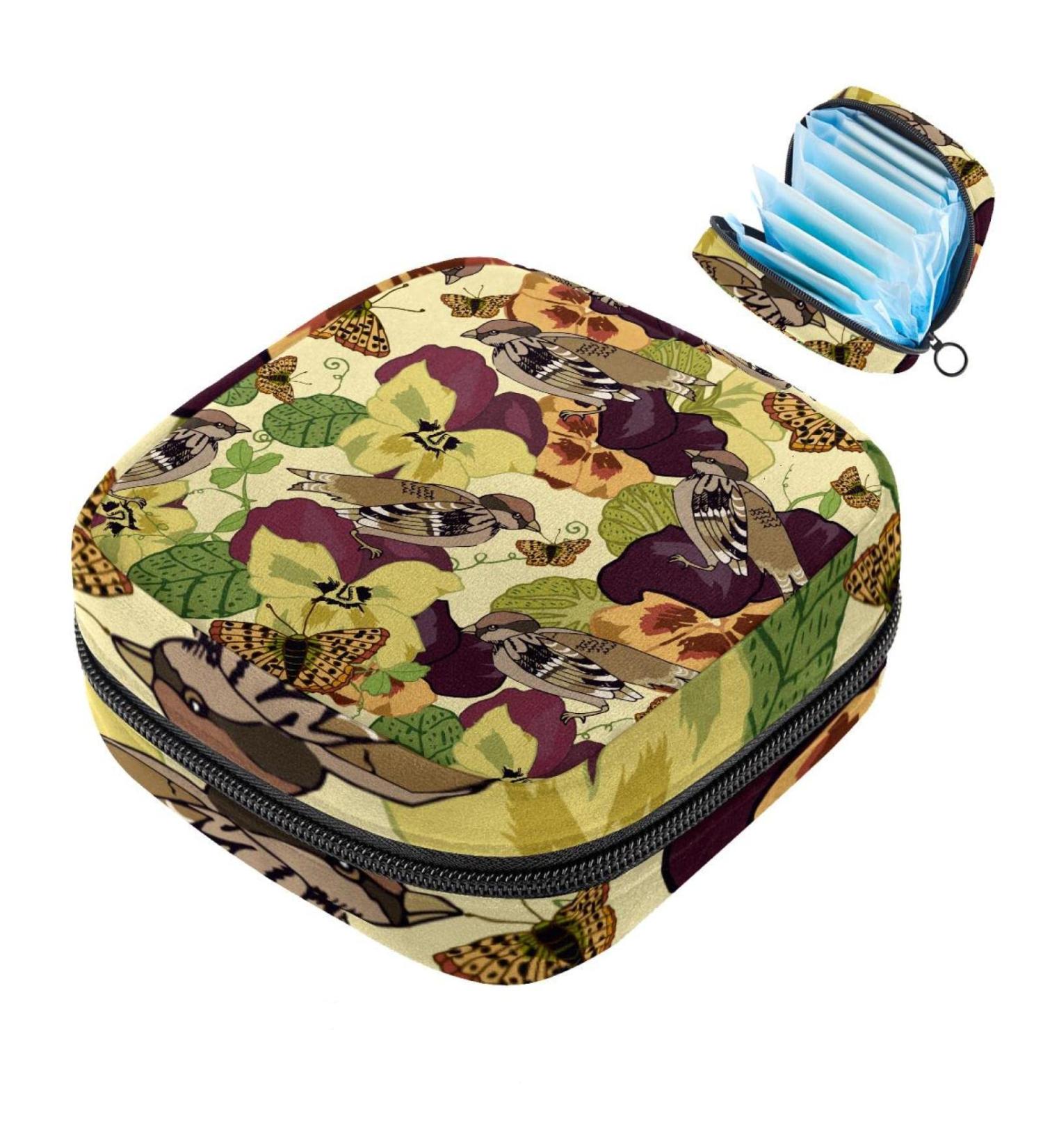 Vintage Flowers Landscape Sanitary Napkin Storage Bag | Stylish Period Organizer for Women & Teens | Menstrual Cup Holder - Color 2 - Buy Online on GoSupps.com