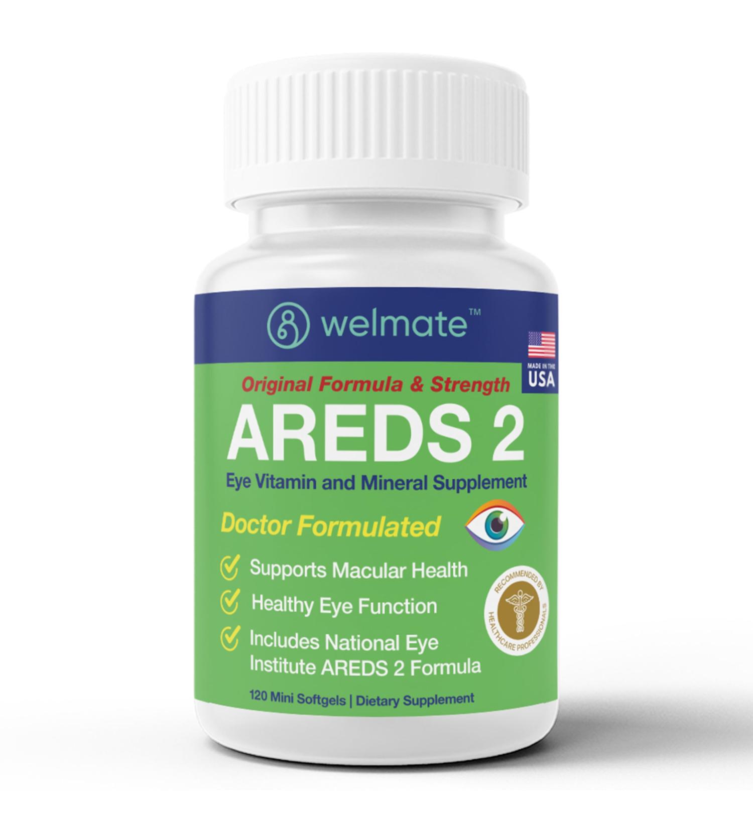 WELMATE - AREDS 2 (60 Servings) - Eye Vitamin and Mineral Supplement - Vitamin C Zinc Lutein Zeaxanthin - Macular Health - Doctor Formulated & Tested - Eye Care - Gluten Free - 120 Mini Softgels 120 Count (Pack of 1) - Buy Online on GoSupps.com