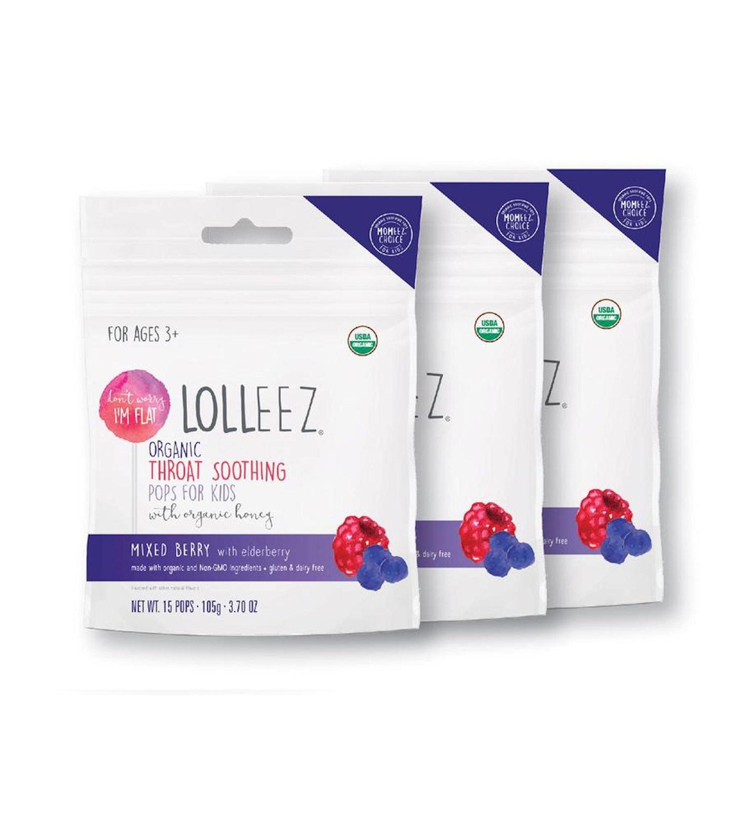 Lolleez Organic Throat Soothing Pops for Kids - Cold and Flu Remedy - Mixed Berry Flavor (45 Pops) - Buy Online on GoSupps.com