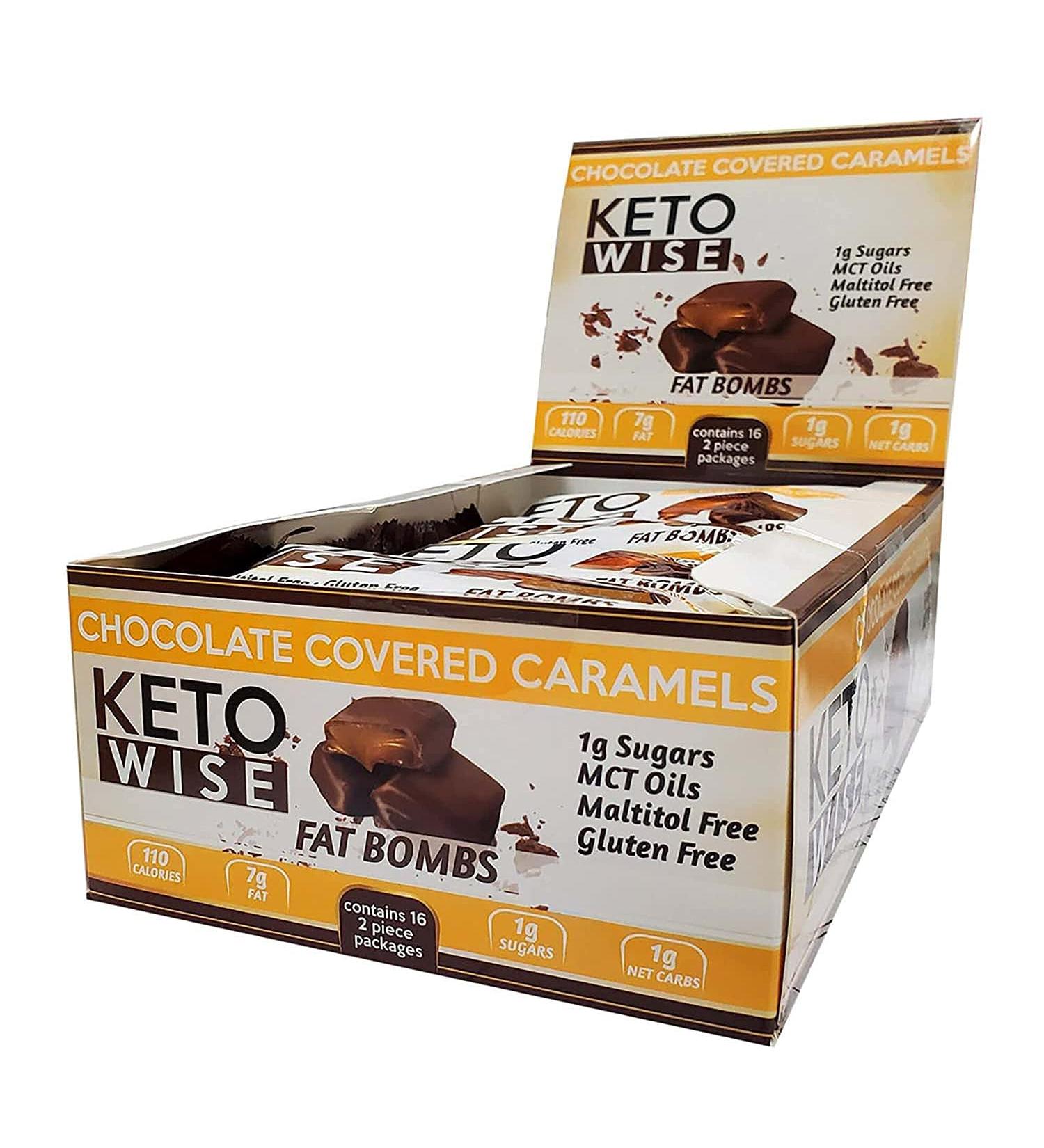 Keto Wise Fat Bombs - Chocolate Covered Caramels - 16 Count Box 1.2 Ounce