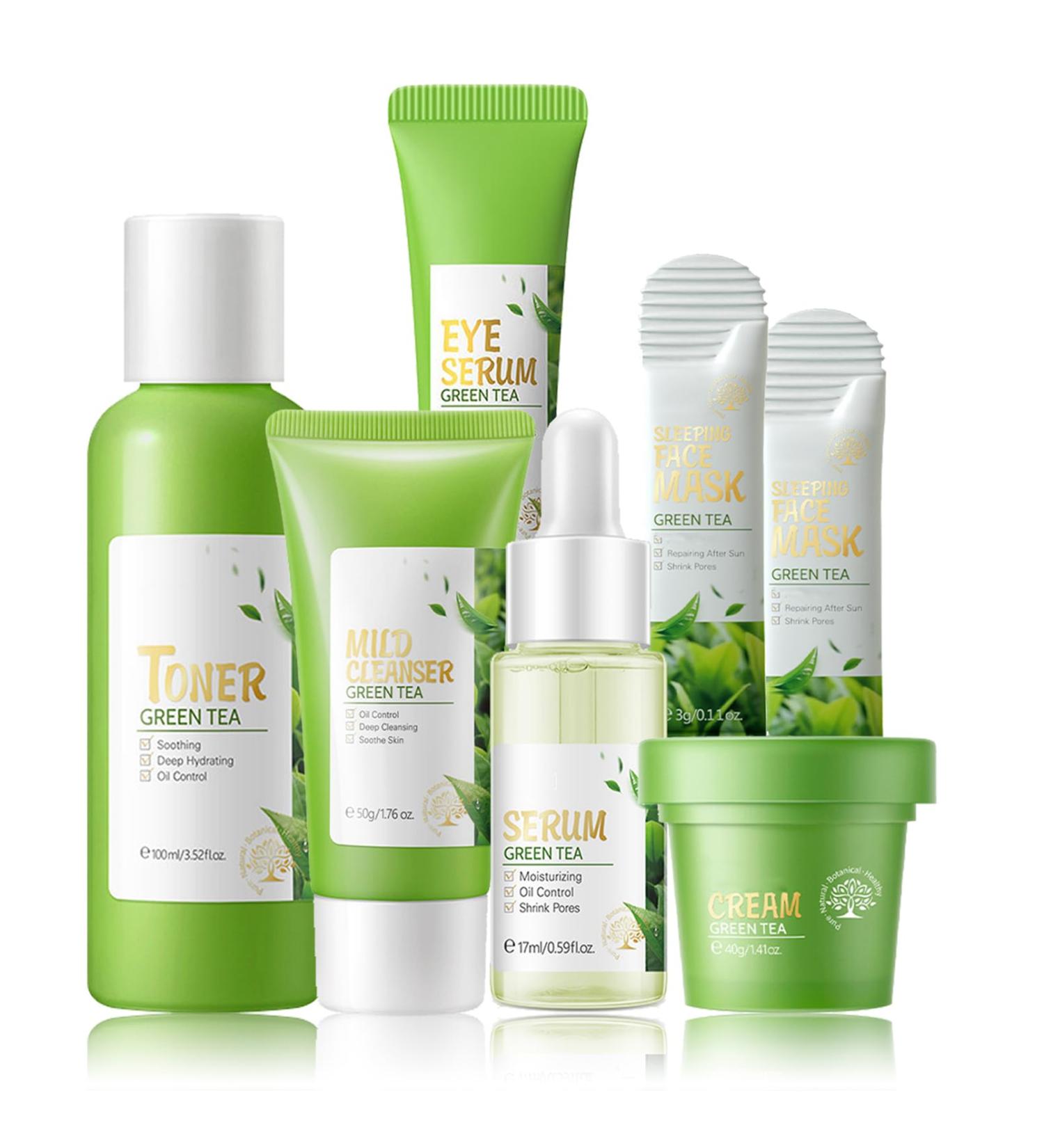 Shop Green Tea Skin Care Set - Complete Women's Routine | Toner Serum Creams & Masks | Korean Beauty Gift Set - Buy Online on GoSupps.com