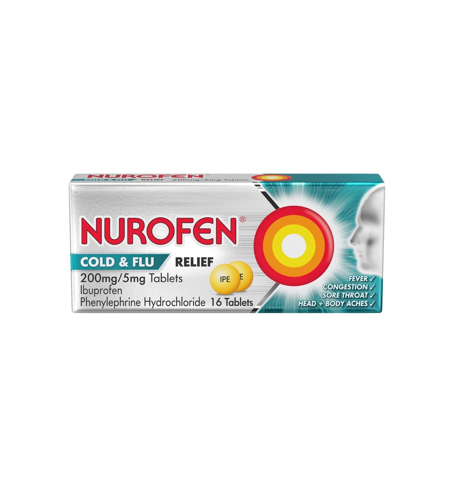 Nurofen Cold & Flu 200mg/5mg Tablets - Fast Relief for Cold and Flu Symptoms - Buy Online on GoSupps.com