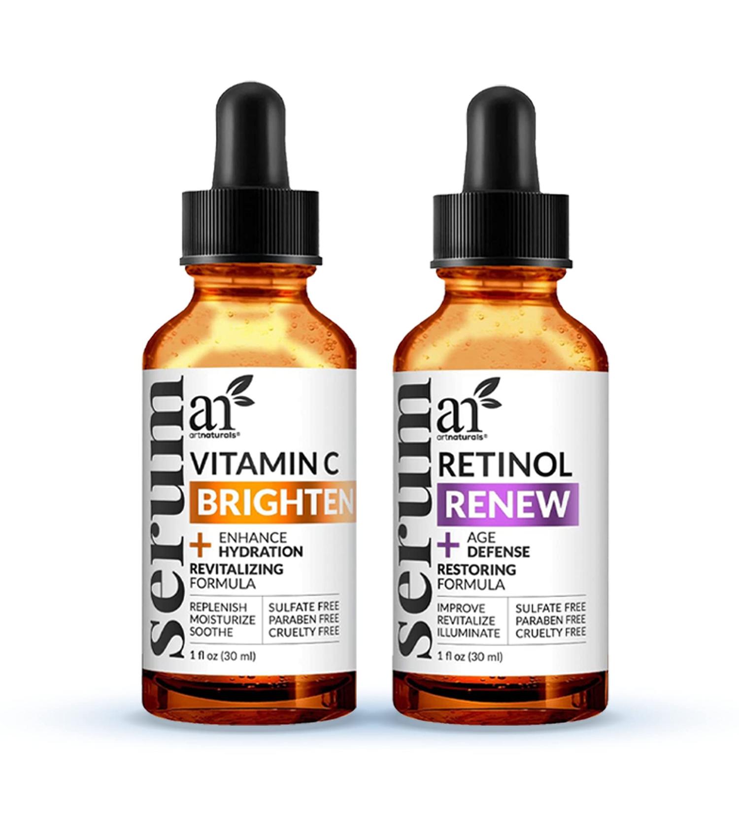 ArtNaturals Vitamin C & Retinol Serum - Holiday Gift Set for Wrinkle & Dark Circle Removal Anti-Aging Moisturizing Treatment (2 x 1 Fl Oz - Buy Online on GoSupps.com