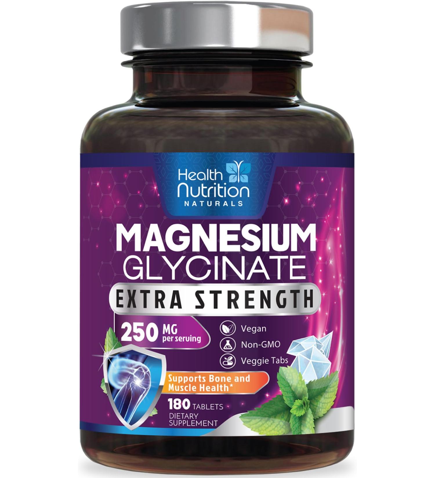 Magnesium Glycinate 250mg - 100% Chelated Magnesium for Max Absorption - Sleep Support Muscle Nerves Bone & Heart Health Support Best Mag Supplement Vegan Non-GMO 3rd Party Tested - 180 Tablets 180 Count (Pack of 1) - Buy Online on GoSupps.com