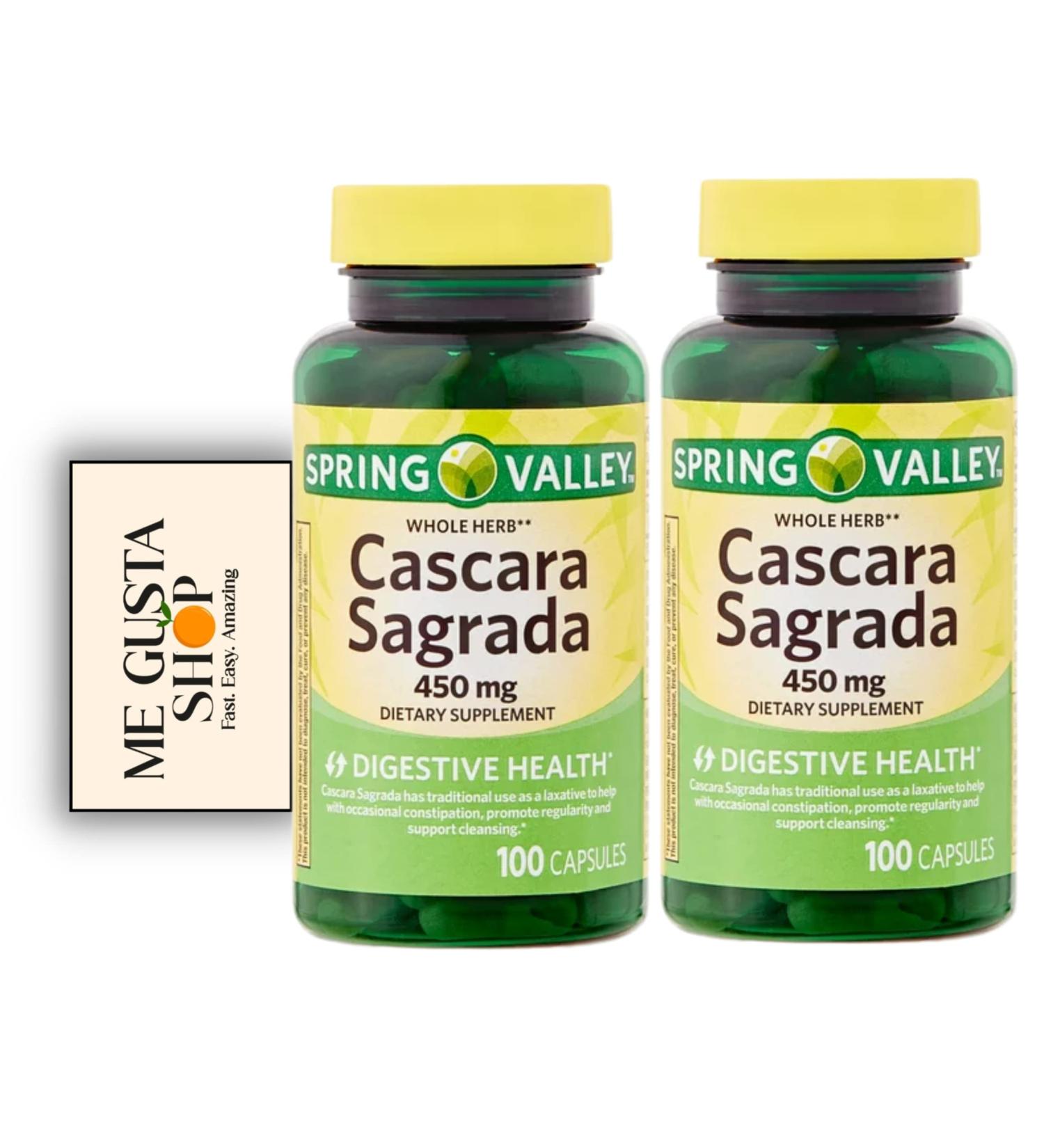 Spring Valley Cascara Sagrada Digestive Health Dietary Supplement 450 mg - Pack of 2, 100 Count Each + Me Gustas Sticker - Buy Online on GoSupps.com