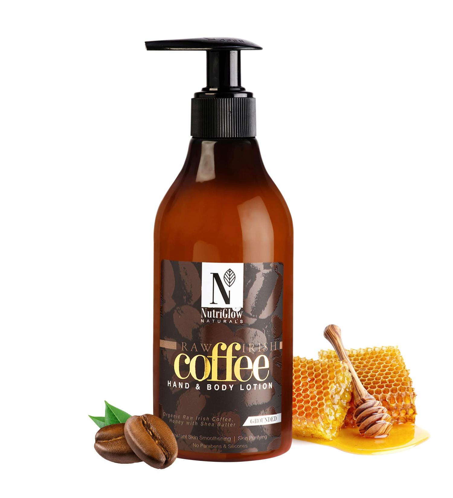 Nutriglow NATURAL'S Raw Irish Coffee Hand and Body Lotion With Honey & Shea Butter For Instant Skin Smoothing Skin Purifying No Sulphate & Silicones 10.14 Oz - Buy Online on GoSupps.com