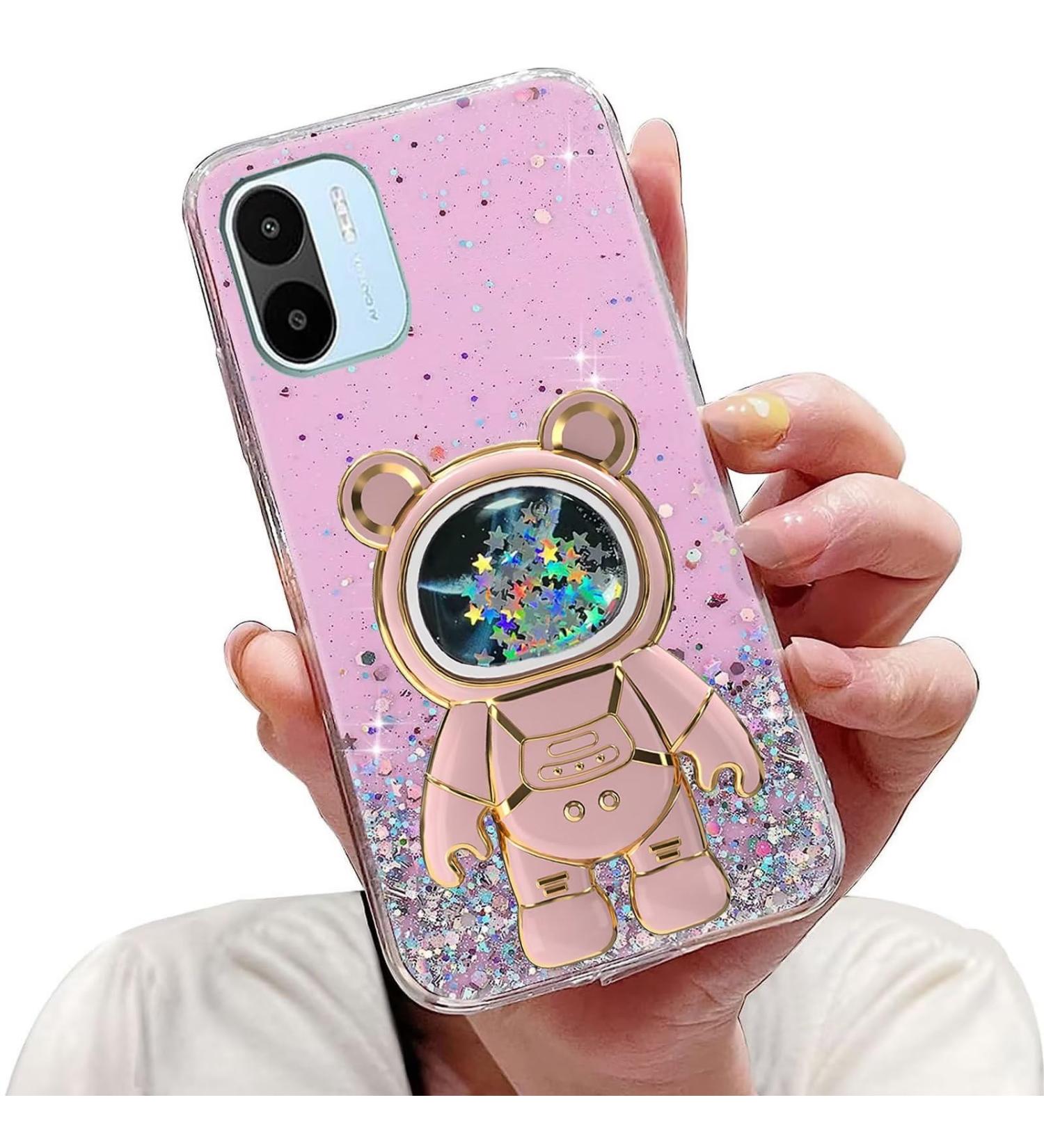 Buy Tivenfezk Nadoli Astronaut Soft Silicone Case for Xiaomi Redmi A1 - Glittery Transparent Pink Protective Cover - Buy Online on GoSupps.com