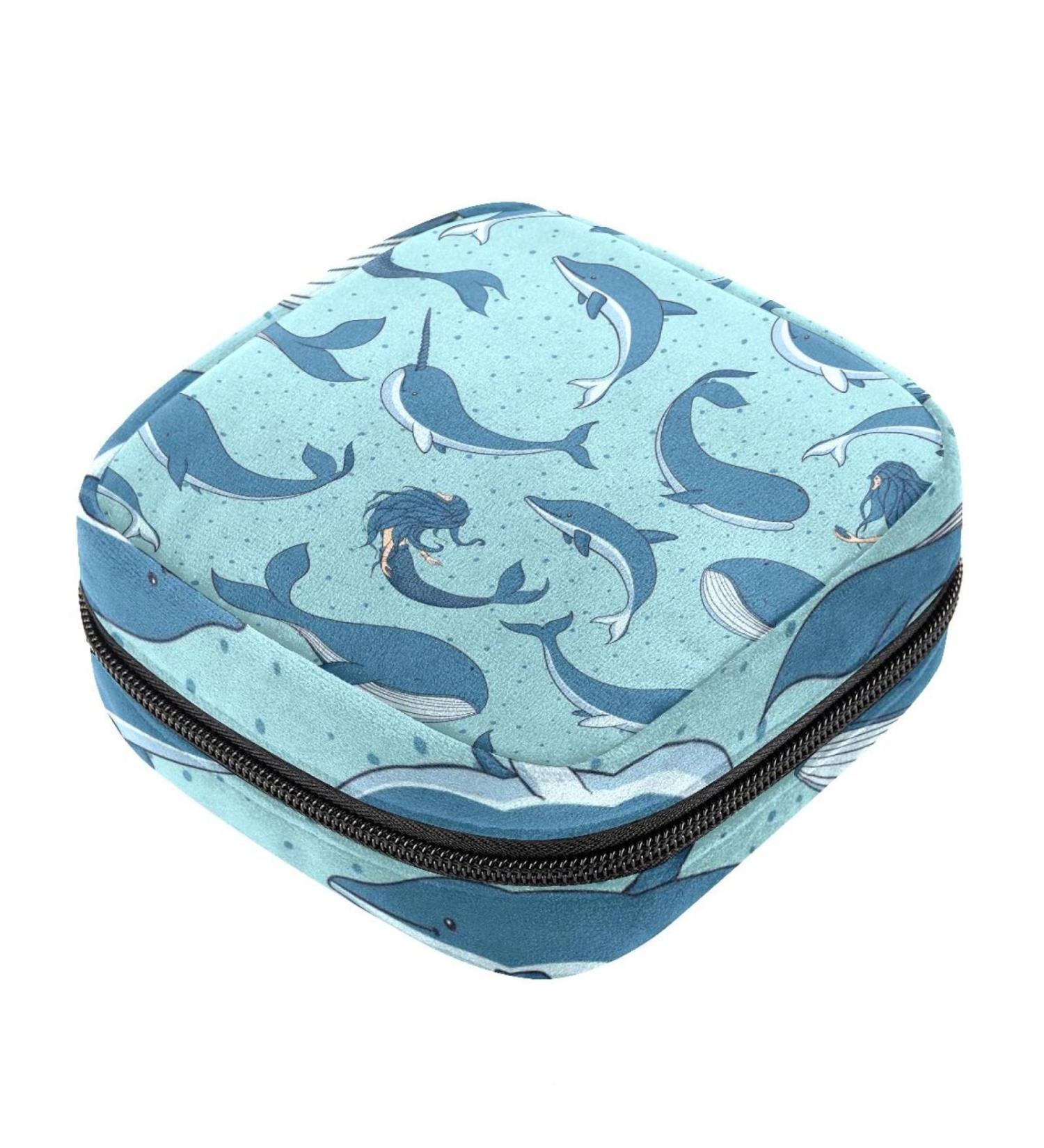 Shop Women's Bands Storage Bag & Menstrual Cup Pocket - Big Capacity Makeup Organizer with Whales Mermaids & Dolphins Designs - Buy Online on GoSupps.com