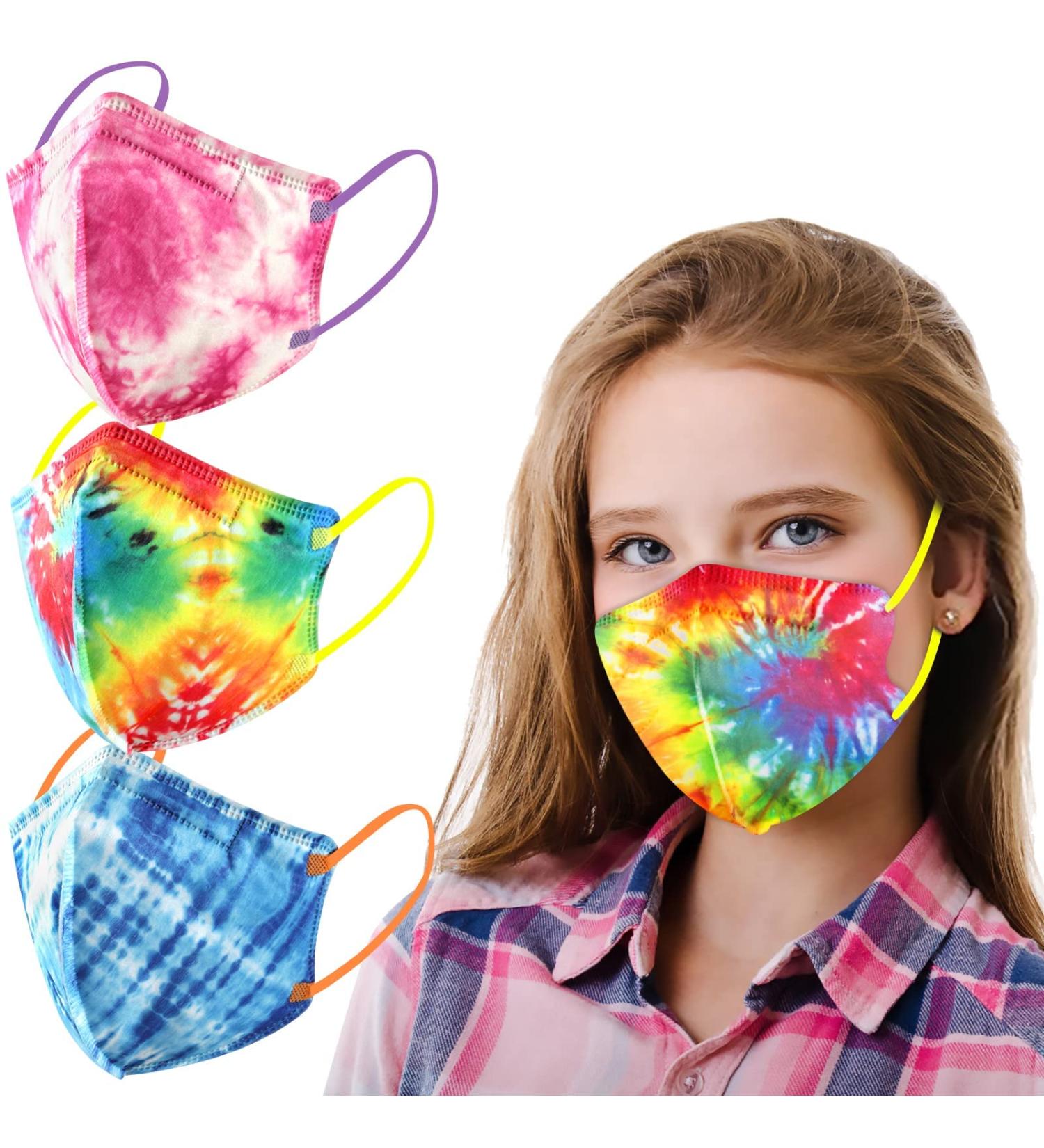 Kids Disposable Tie Dye Face Masks - 30 Pack, 4-Layer, Breathable with Elastic Earloop - Multicolor Protective Masks for Boys & Girls in School & Outdoors - Buy Online on GoSupps.com