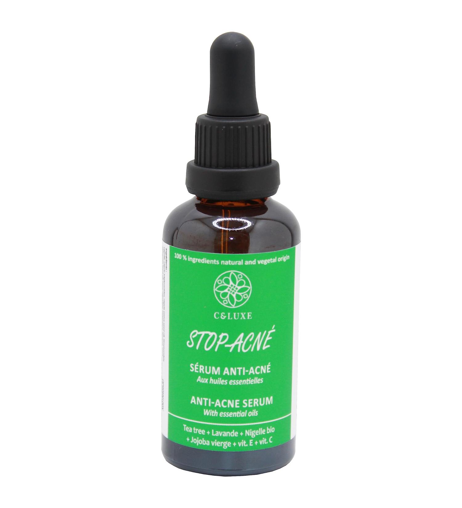 Anti-acne serum: Vitamin E and C Treatment of acne pimples for the face and body for teenagers antibacterial antifungal for oily skin and blackheads organic Nigella organic true lavender Tea Tree 100% natural 50 ml - Buy Online on GoSupps.com