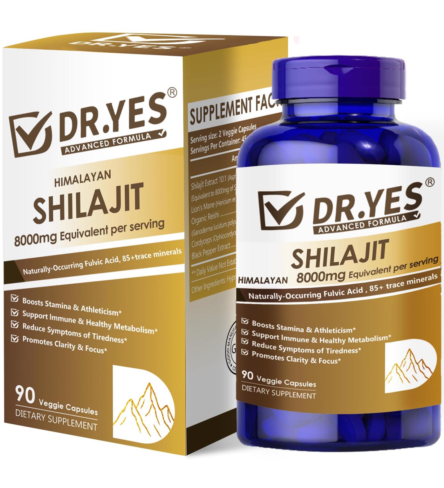 DR.YES Himalayan Shilajit Capsules for Men & Women Support Energy & Immune Vegan Non-GMO 90 Capsules - Buy Online on GoSupps.com