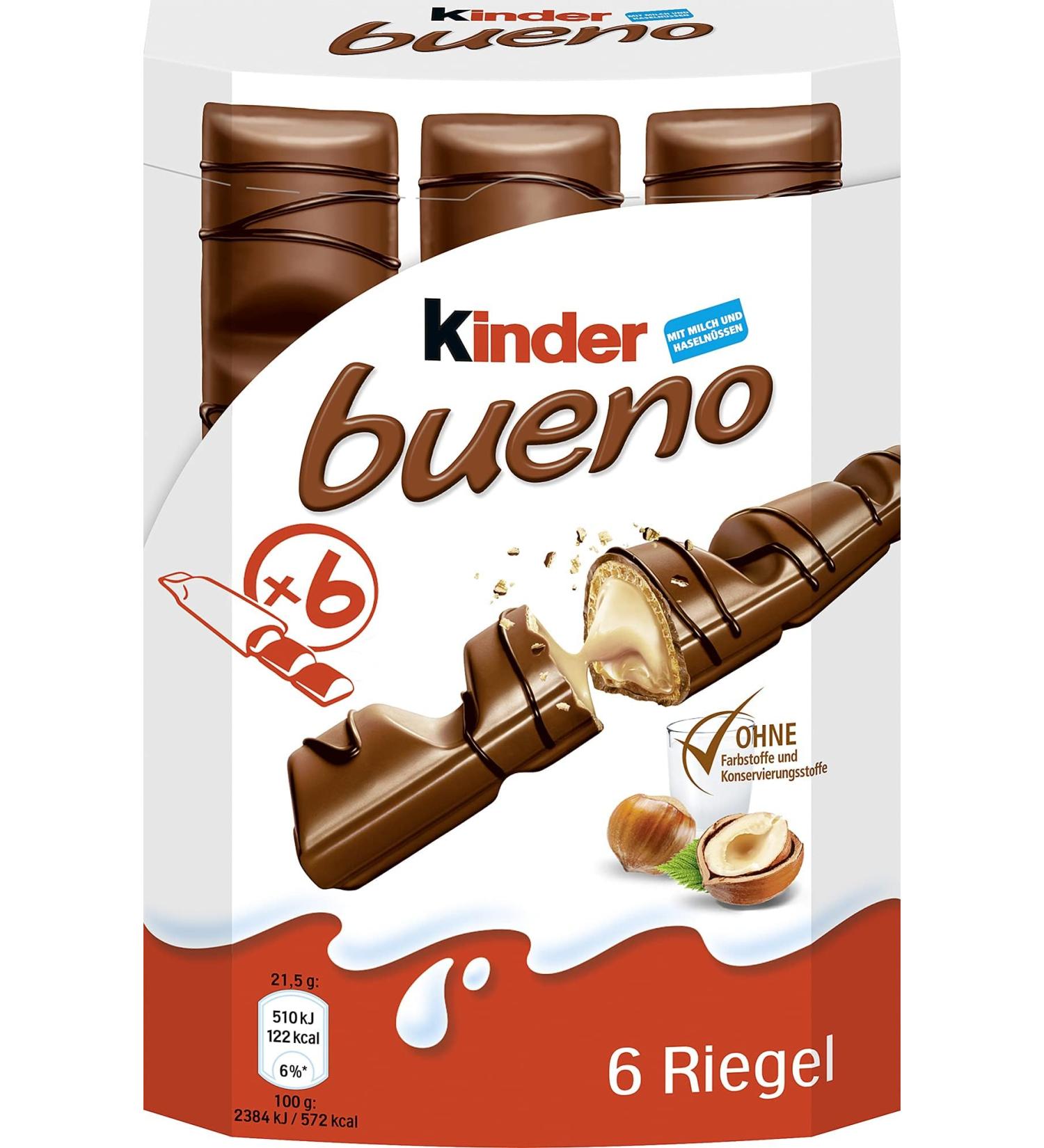 Ferrero Kinder Bueno Chocolate Bars - Milk Hazelnut Cream 6 Pack (6 x 21.5g) - International Shipping Available - Buy Online on GoSupps.com