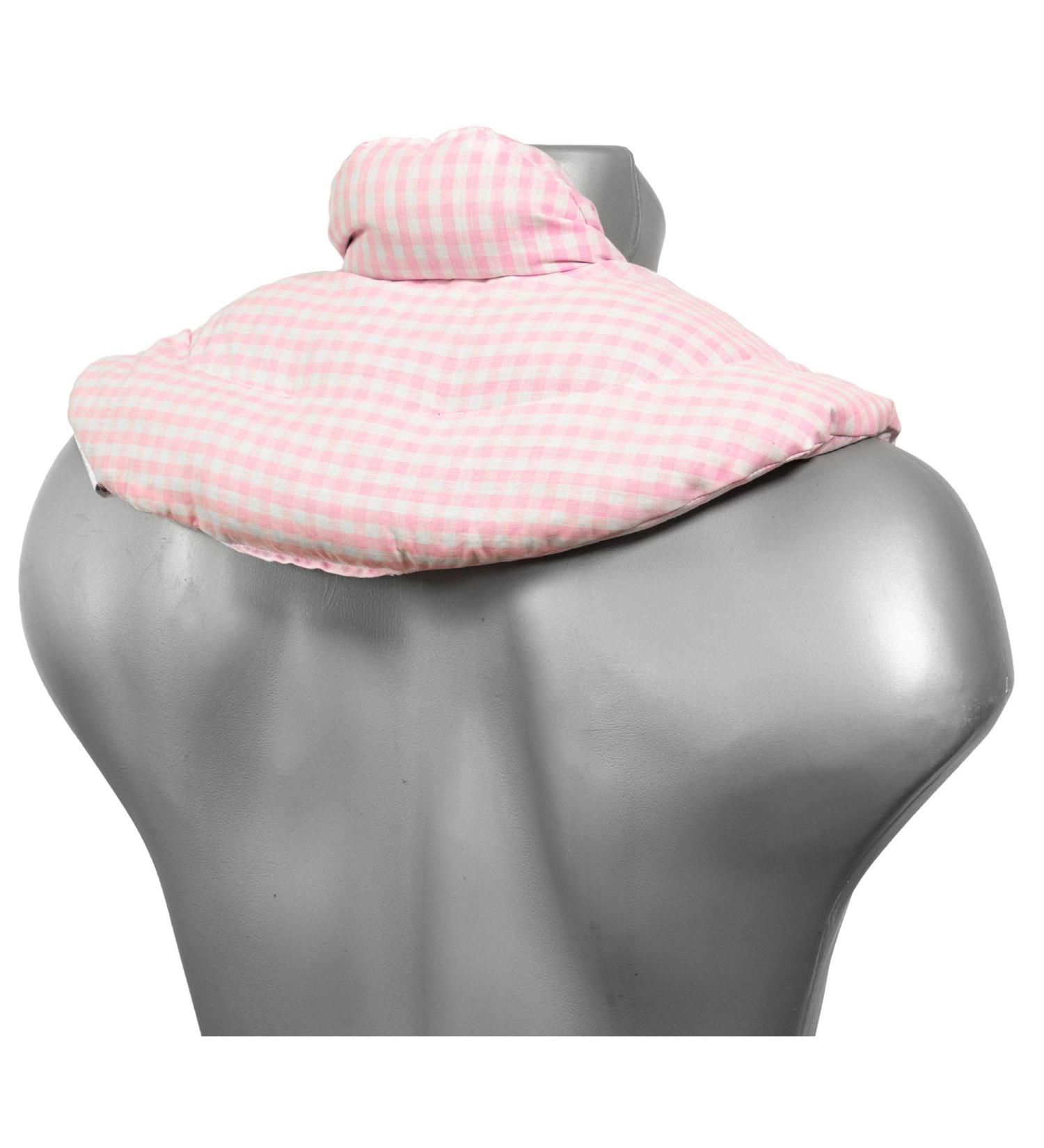 Premium Organic Neck Pillow with Stand-Up Collar | Pink & White Rapeseed Heat Pad - Ultimate Comfort for Travel & Relaxation - Buy Online on GoSupps.com