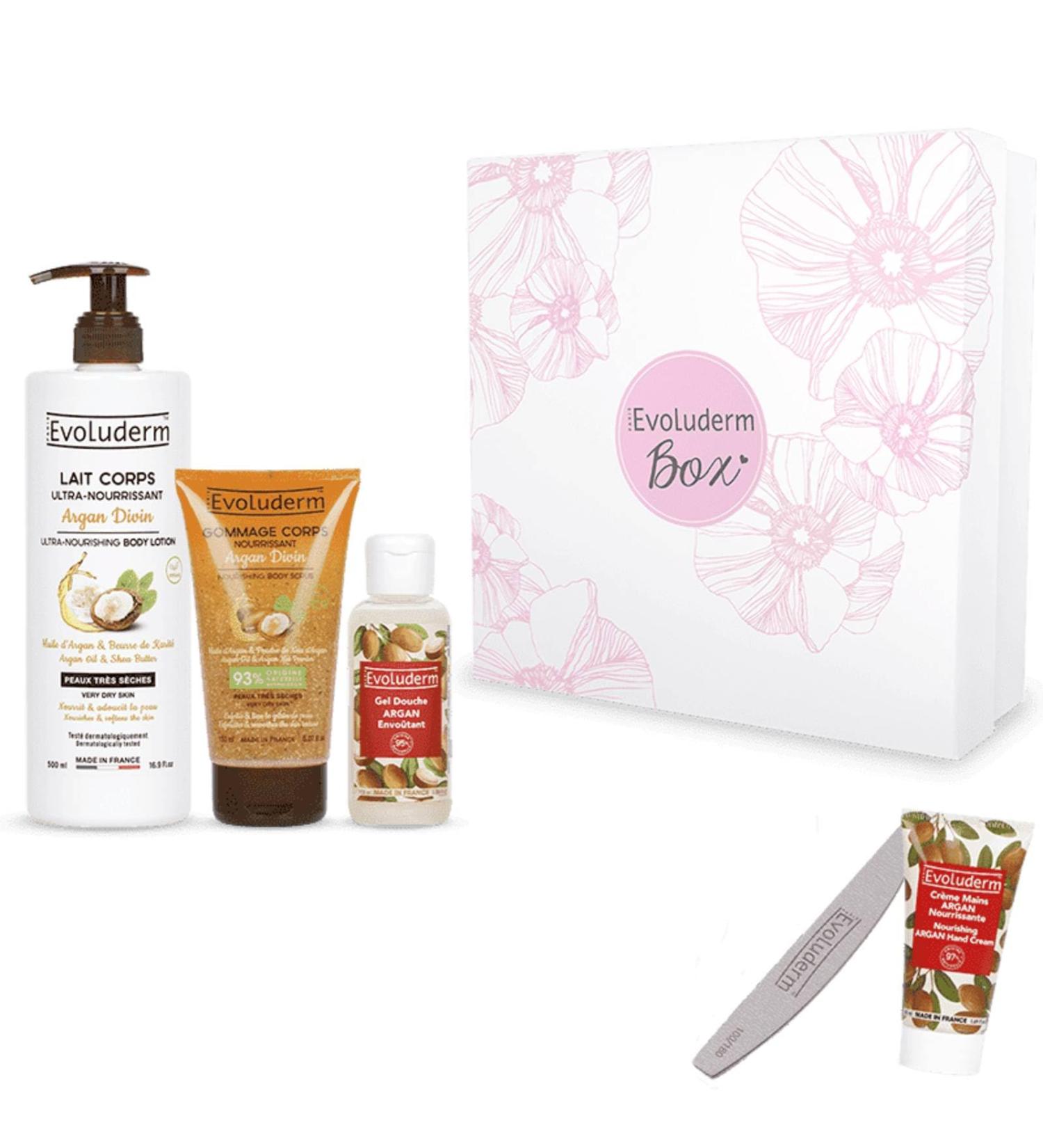 EVOLUDERM Argan Body Gift Box 3 products + FREE Hand Cream and Nail File Vegan Made in France FLOWER Box Gift Idea Ideal Christmas Birthday Mother s Day gift - Buy Online on GoSupps.com