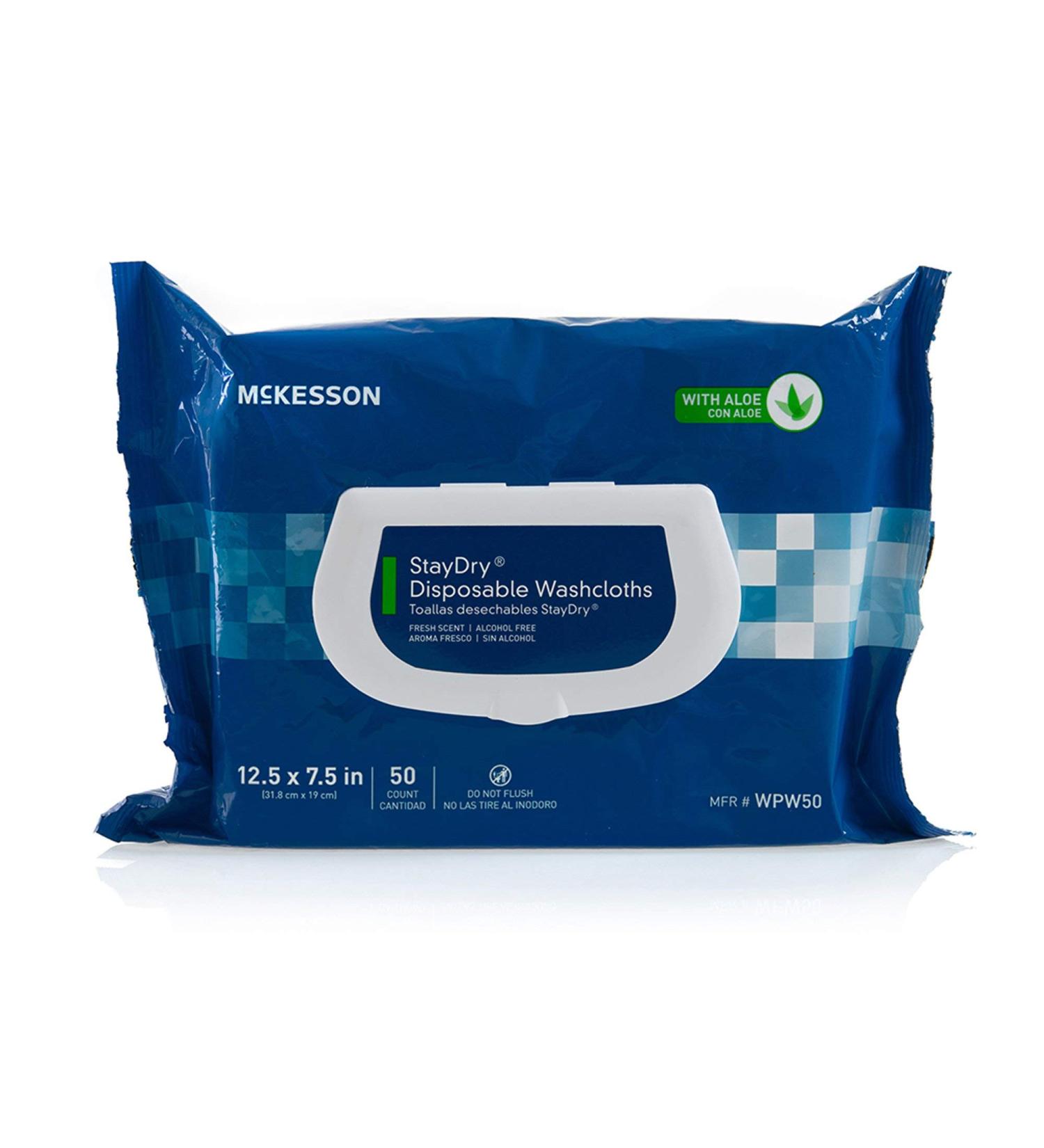 McKesson StayDry Disposable Wipes with Aloe | Incontinence Washcloths 50ct/Pack, 12 Packs | Alcohol-Free & Gentle for Adults | 600 Total Wipes - Buy Online on GoSupps.com