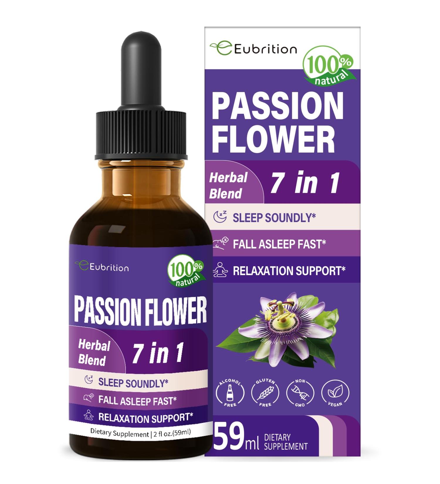 Eubrition Herbal Drops Extract with Passion Flower Valerian Root Chamomile Support Sleep Soundly Fall Asleep Fast & Relaxation. 2oz