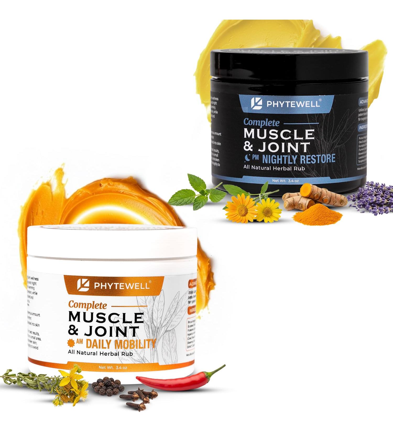 PHYTEWELL Muscle & Joint Rub Balm - Day & Night Pain Relief for Back Knee & Shoulder - Crafted with Arnica Clove & Black Pepper to Support Recovery & Relaxation Premium Non-Greasy Texture - Buy Online on GoSupps.com