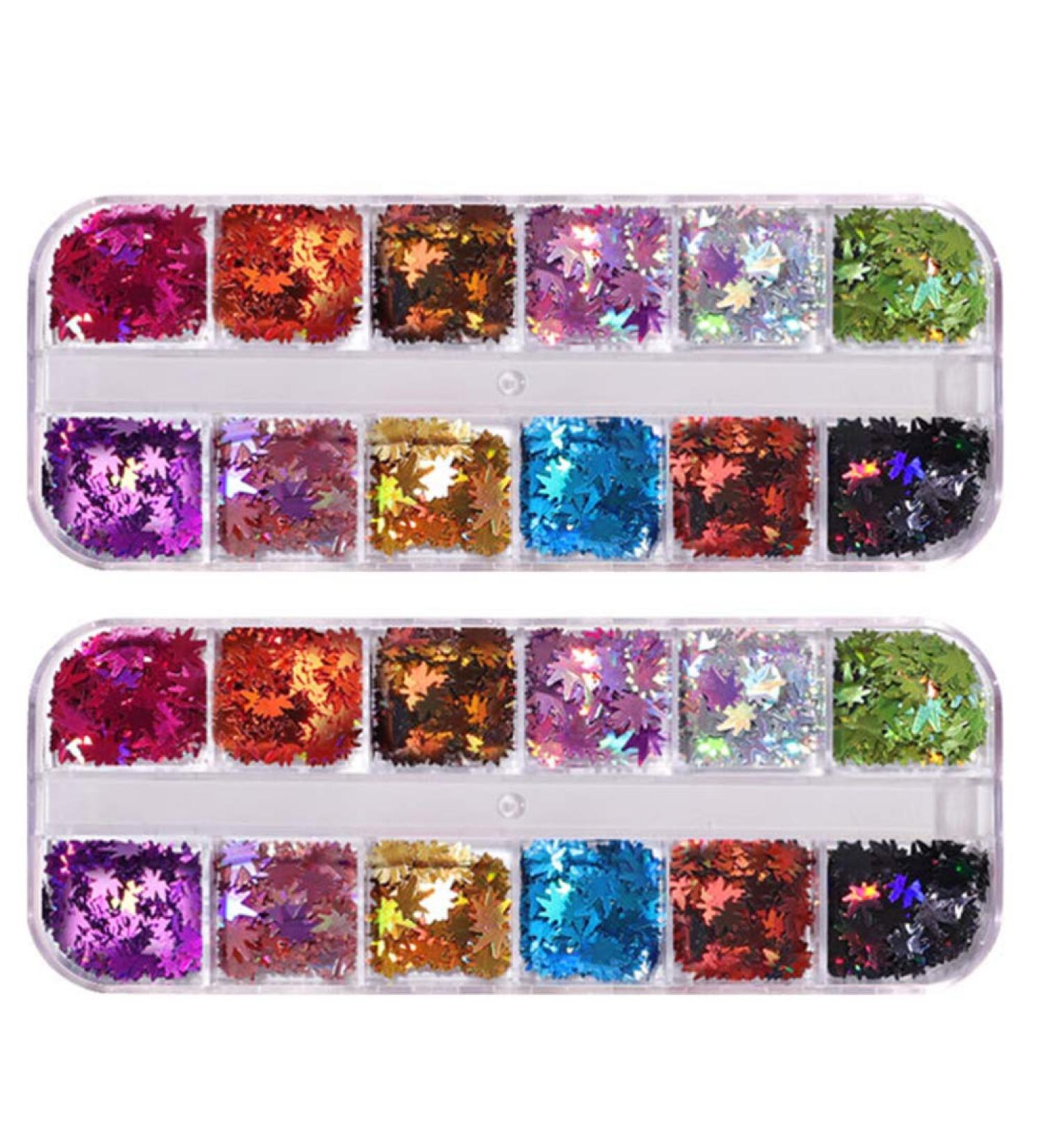 Lurrose 2 Boxes Maple Leaves Nail Art Manicure Sequin Stickers Holographic Maple Leaf Confetti for Fall Autumn Nail Art Decoration - Buy Online on GoSupps.com